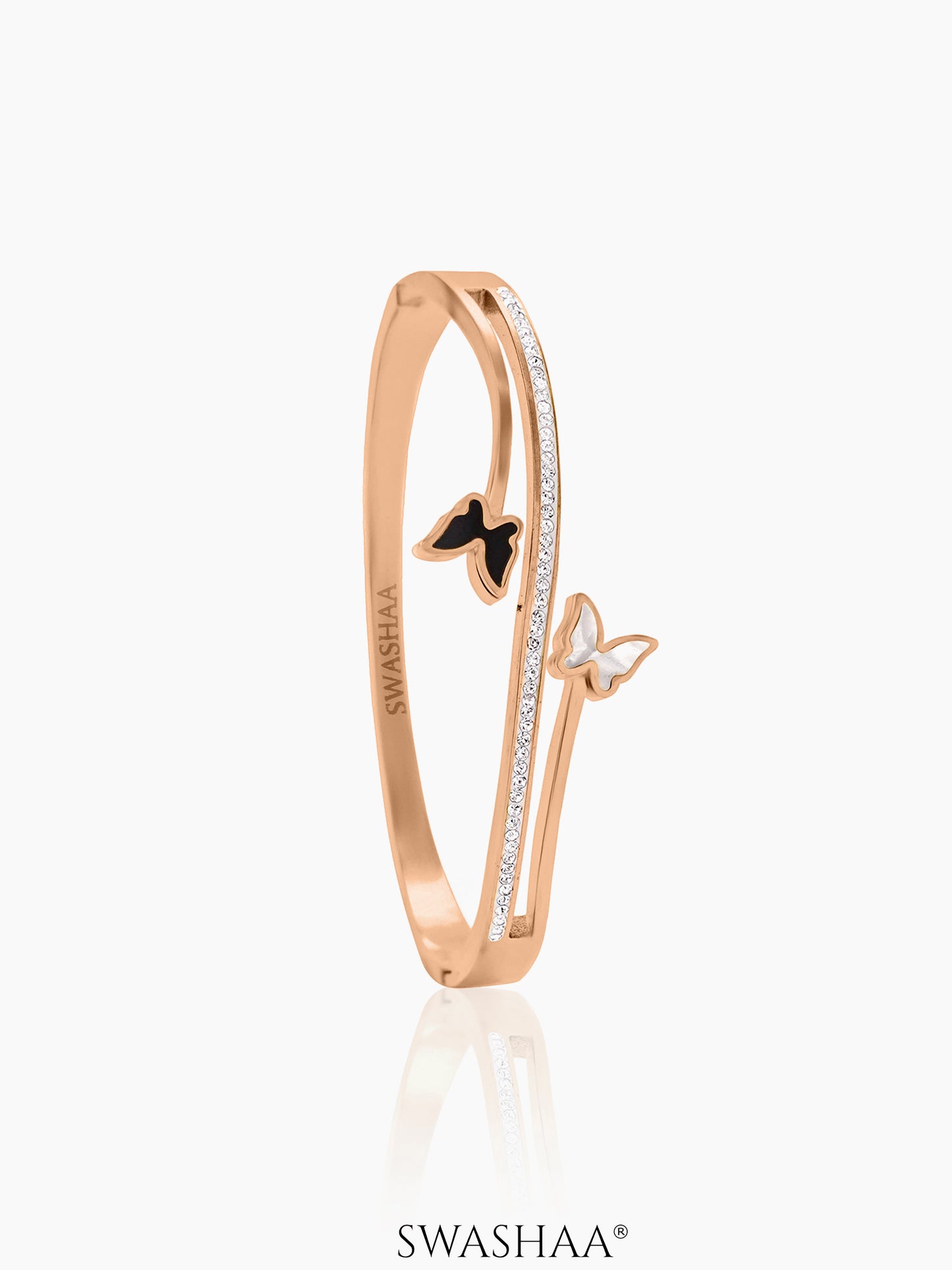 Meghan Black White Butterfly Charm Diamond Rosegold Plated Bracelet