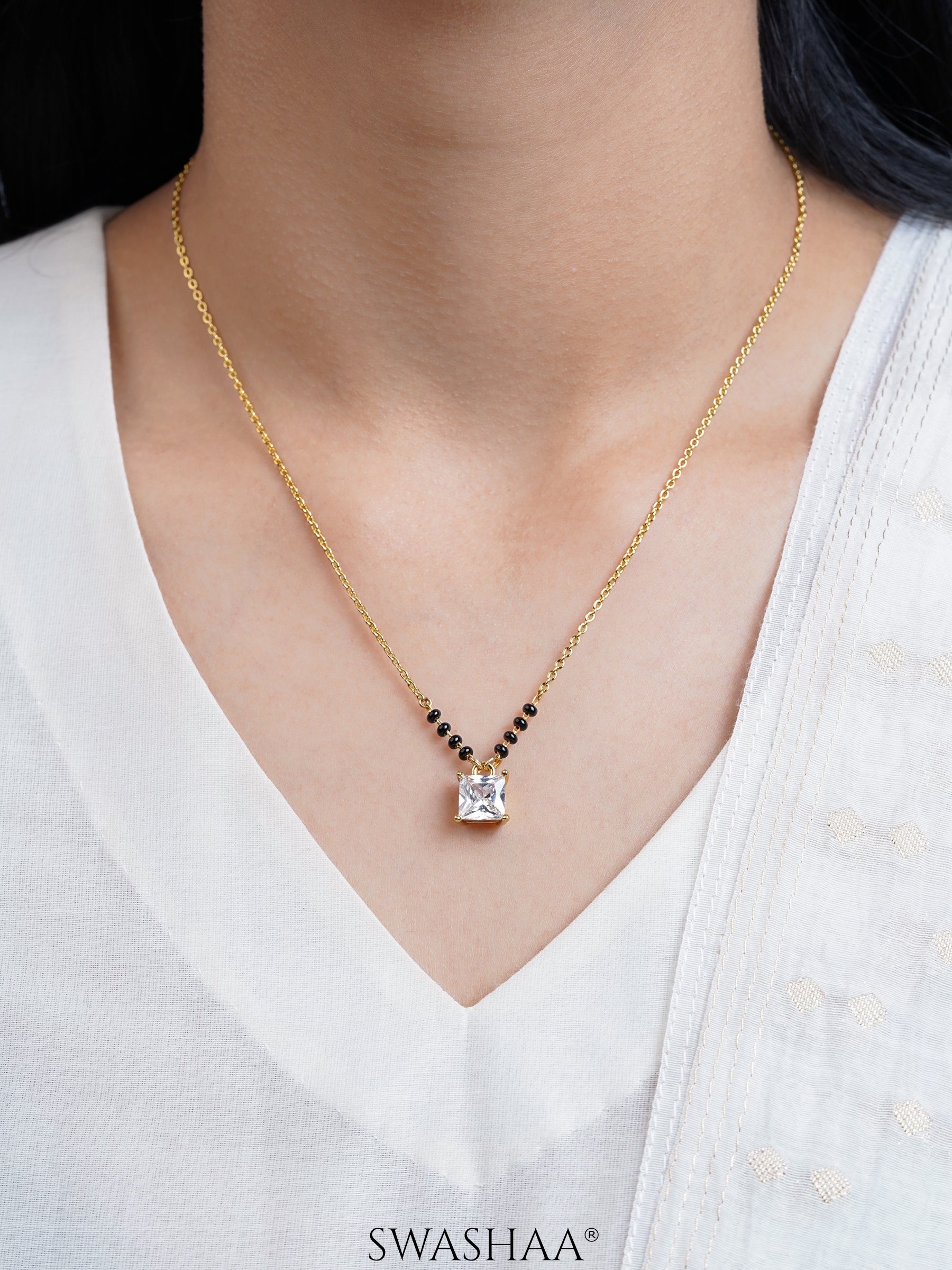 Mehali Princess Square Diamond Solitaire 18K Gold Plated Mangalsutra