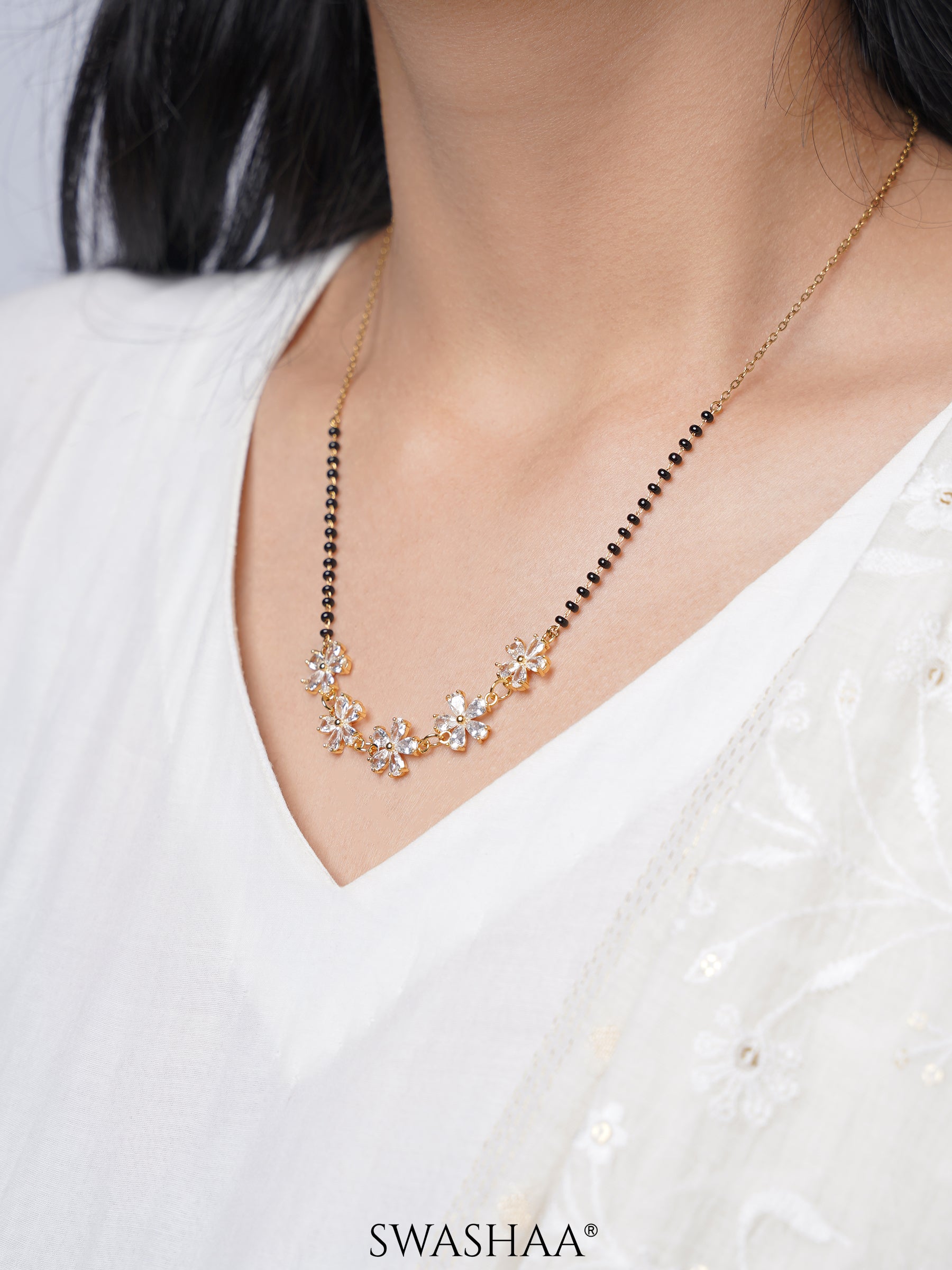 Meher Floral Clusters Diamond 18K Gold Plated Mangalsutra