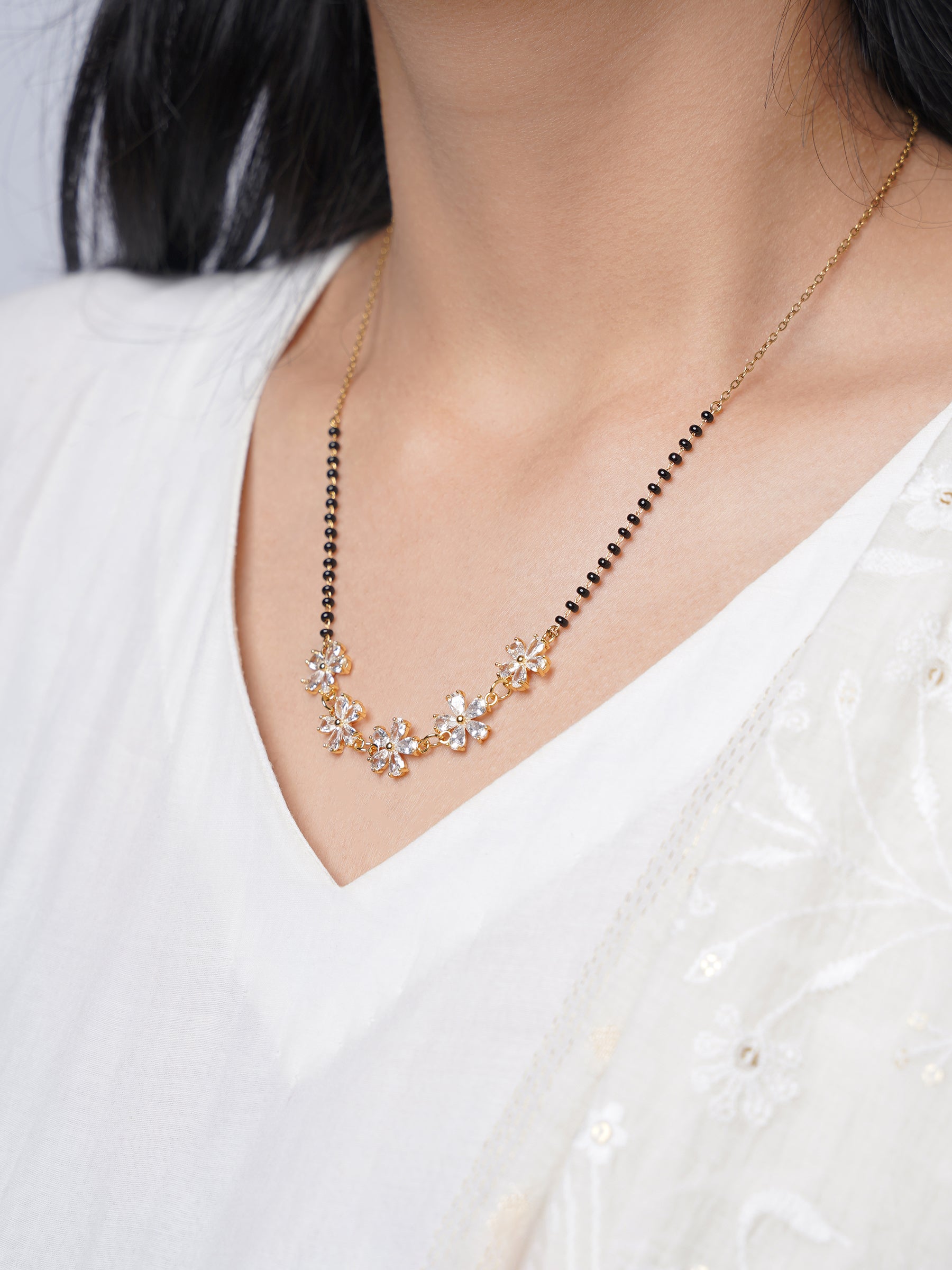 Meher Floral Clusters Diamond 18K Gold Plated Mangalsutra