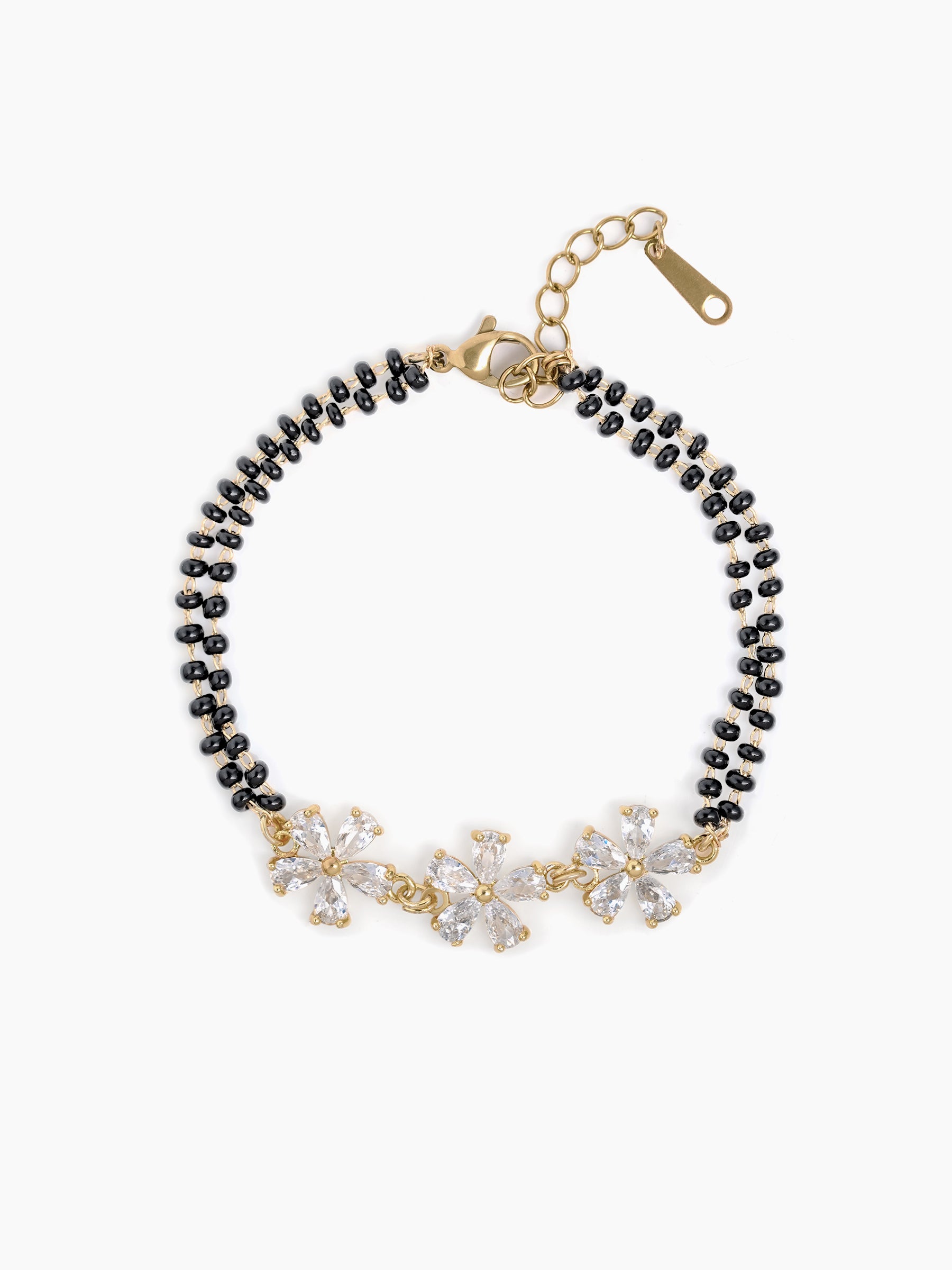Meher Trio Flower Diamond Chamrs 18K Gold Plated Mangalsutra Bracelet
