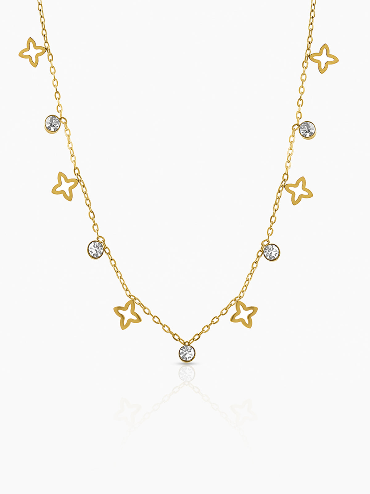 Mella Clover Sparkling Crystal Diamond Charms 18K Gold Plated Choker Necklace