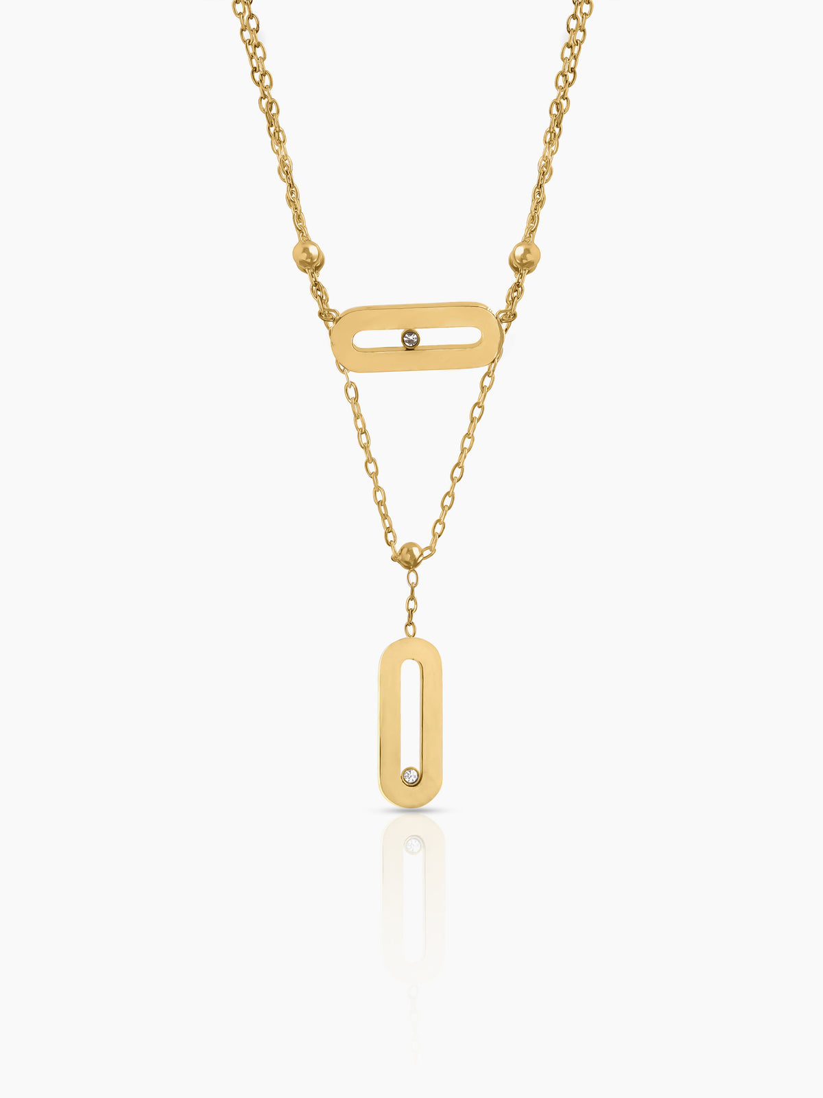 Meluri Layered Sleek Open Oval Diamond Charms 18K Gold Plated Necklace