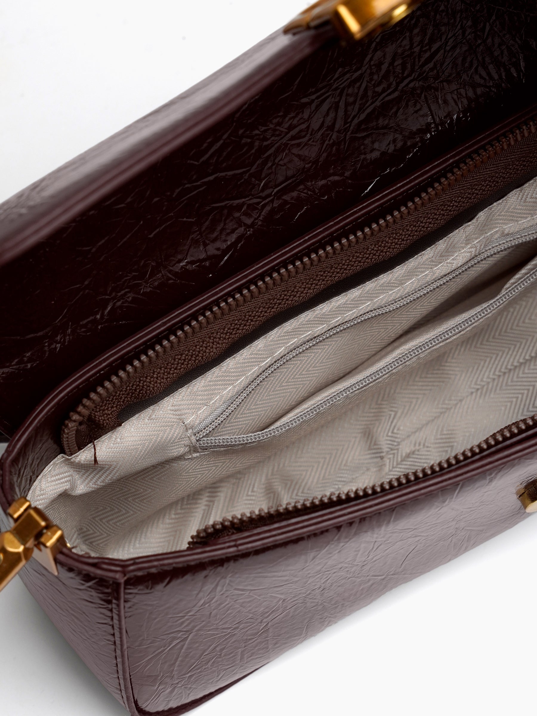 Melvora Brown Leather Gloss Bag - Swashaa