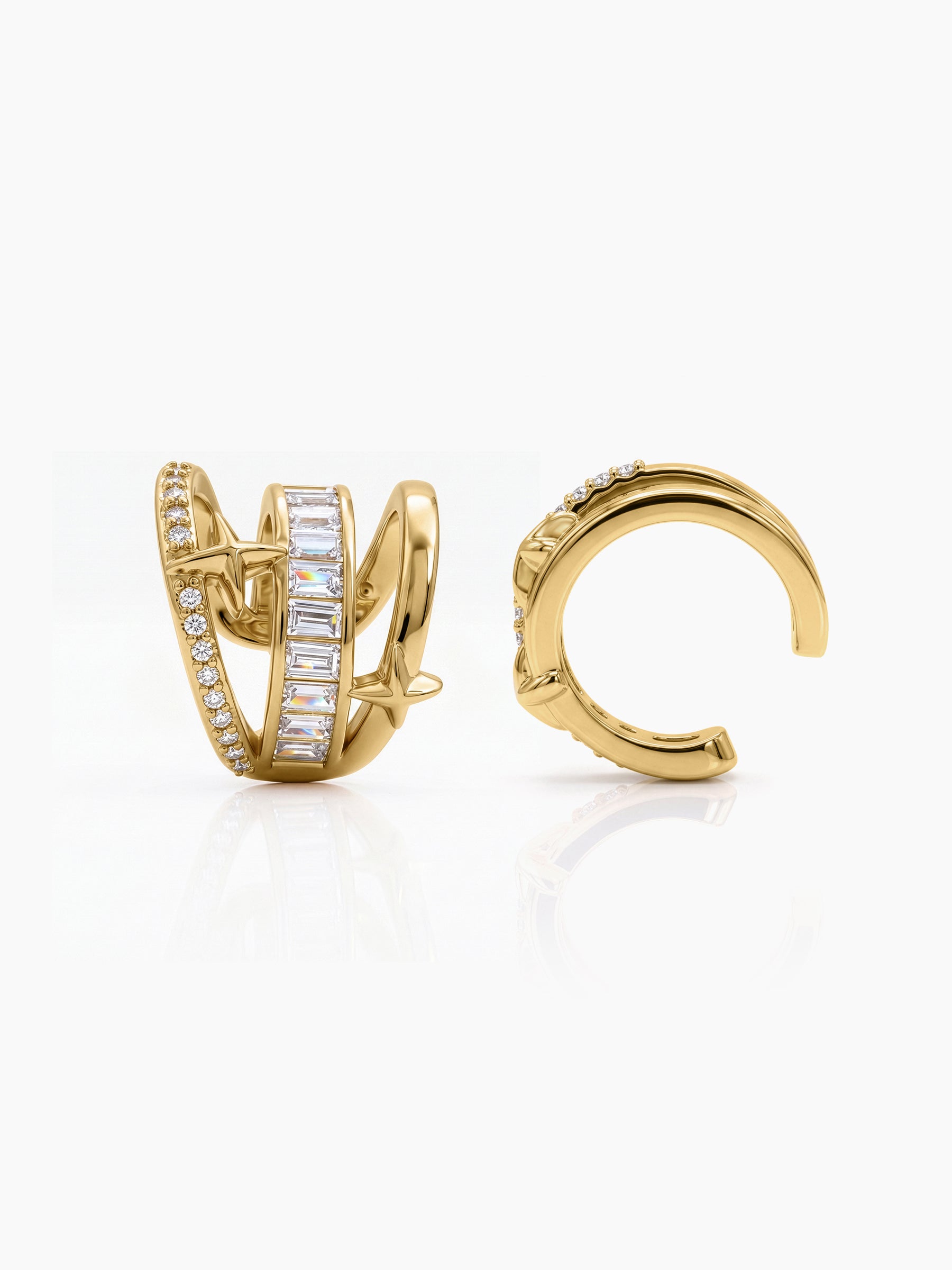 Merin Baguette Diamond Solitaire 18K Gold Plated Women's Ear Cuffs