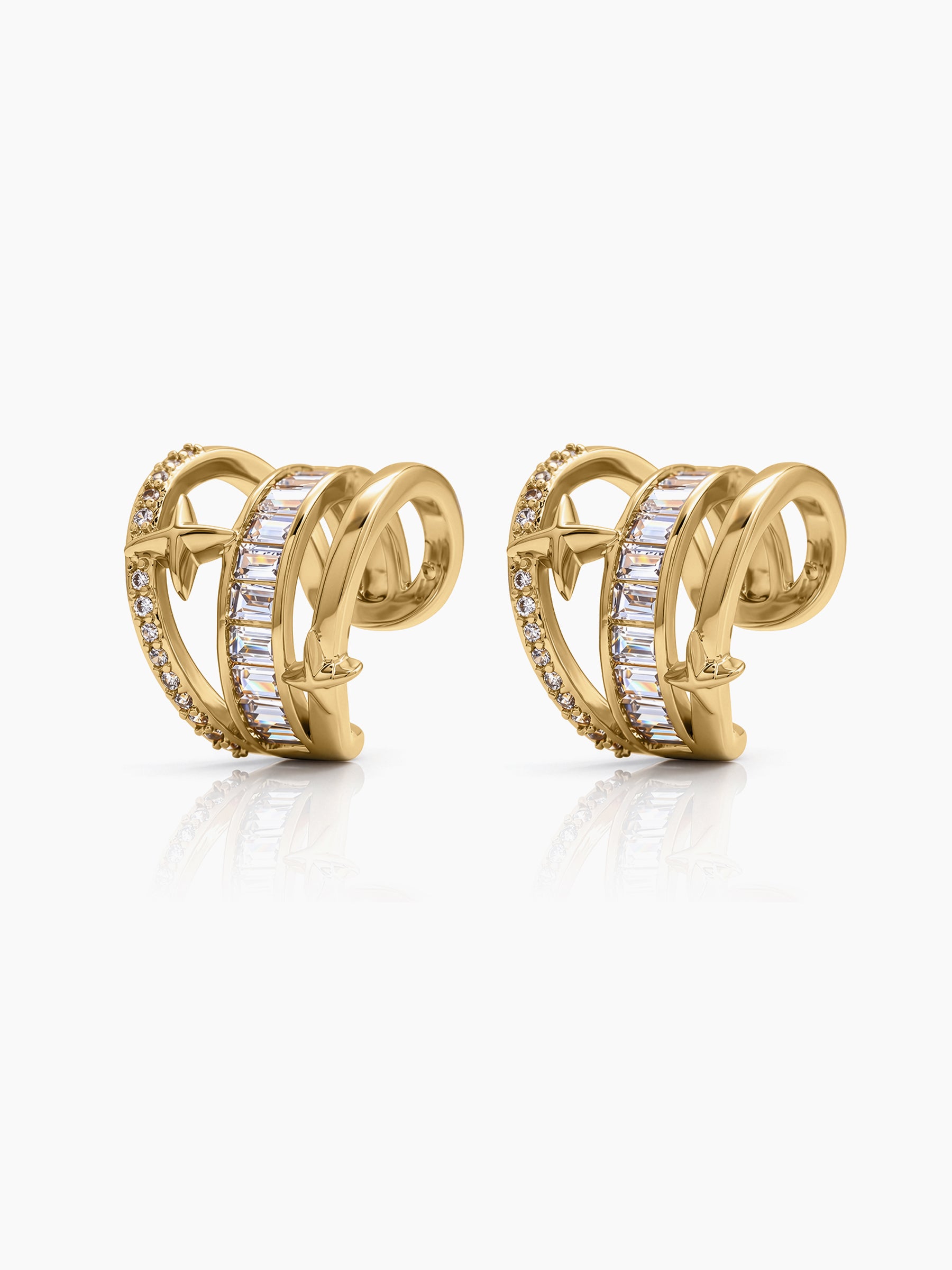 Merin Baguette Diamond Solitaire 18K Gold Plated Women's Ear Cuffs