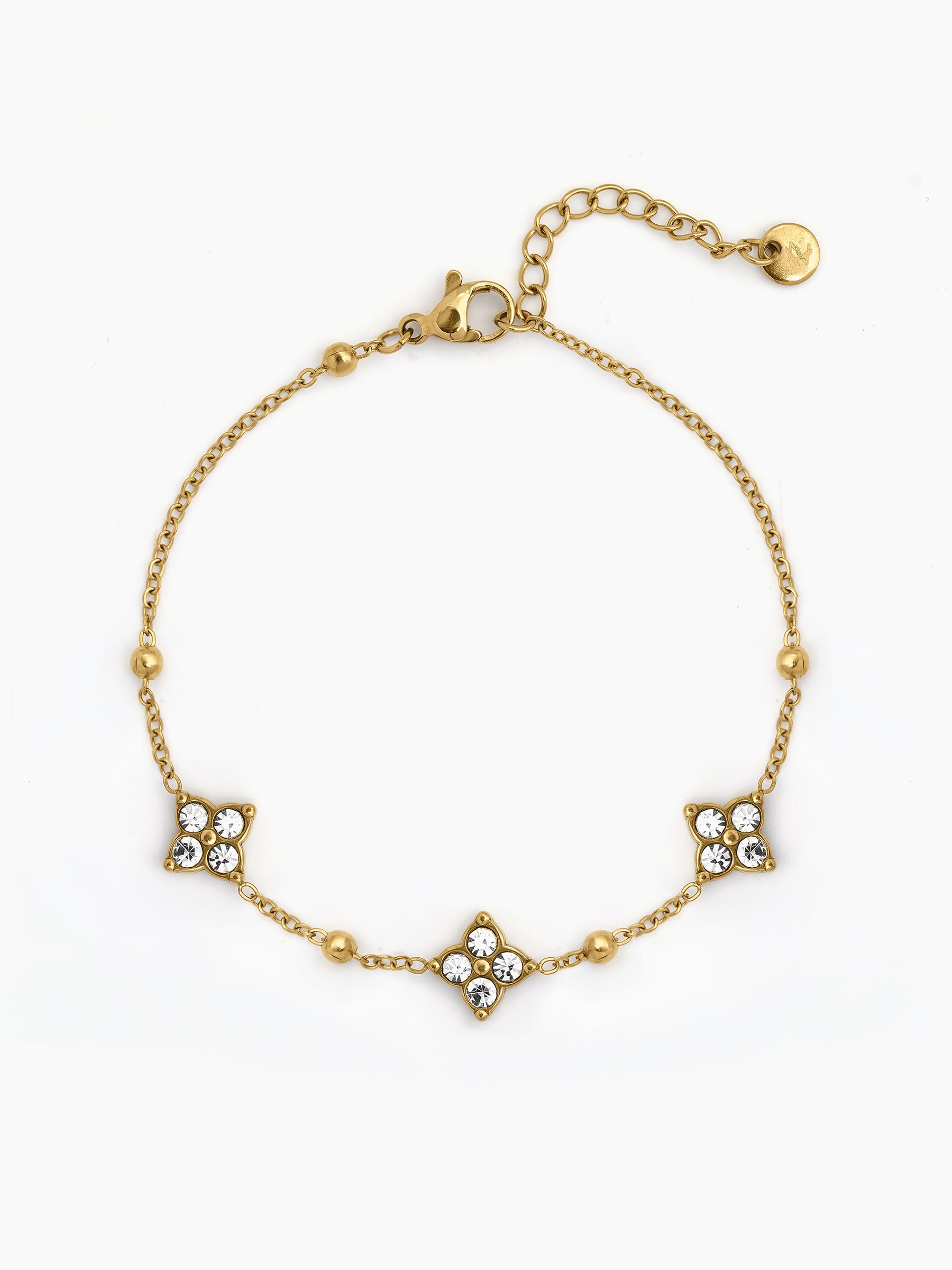 Merolia Floral Clover Diamond Solitaire 18K Gold Plated Women's Loose Bracelet