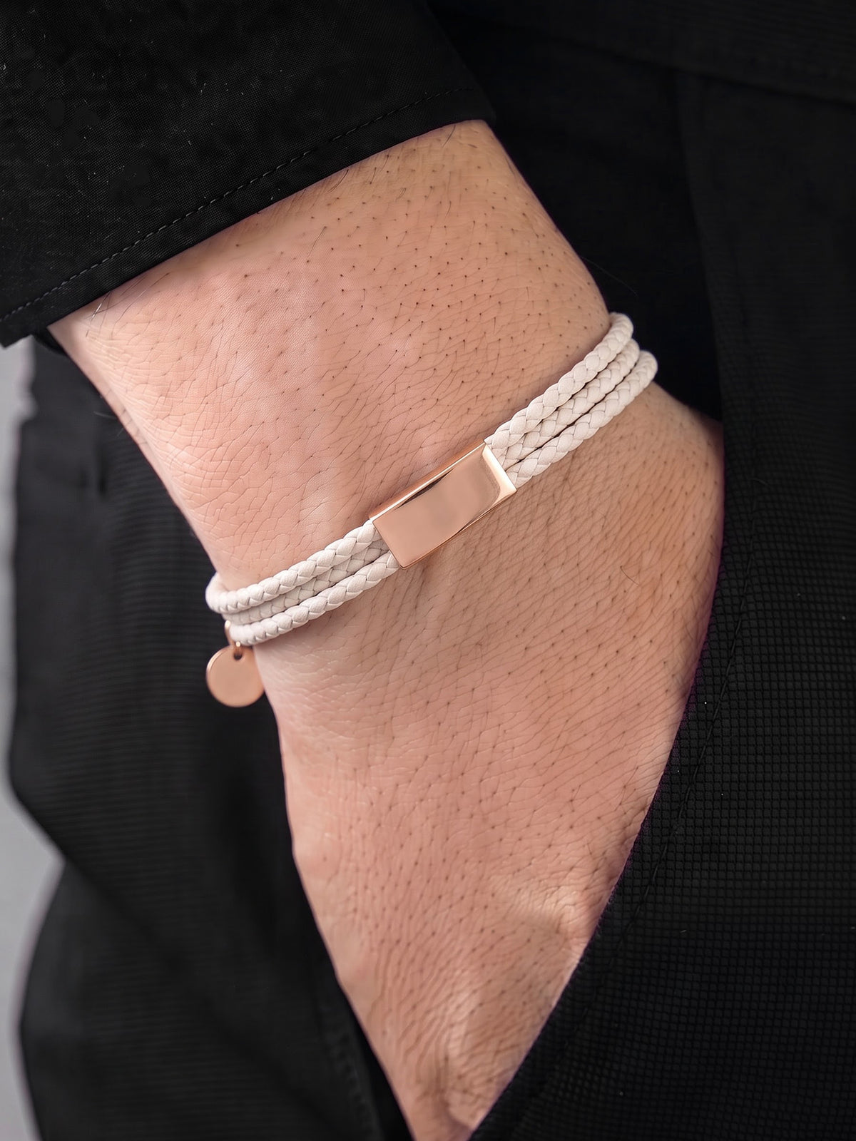 Merrick White - Rosegold Plated Men's leather Bracelet