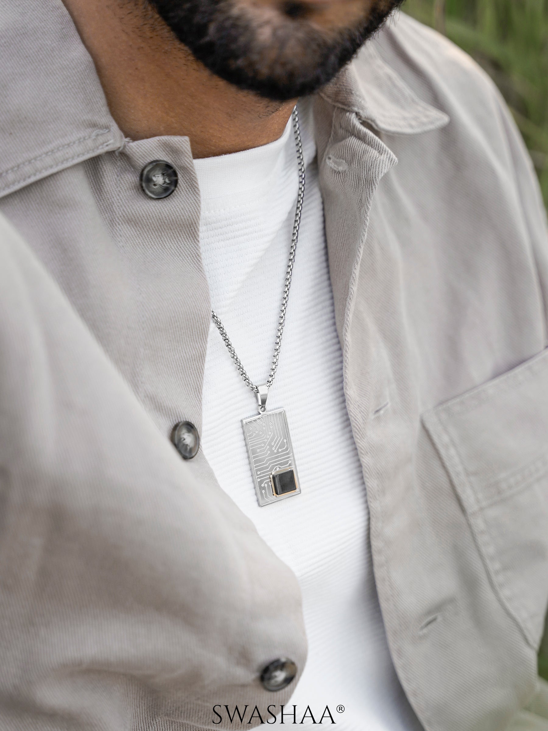 Mexa Rectangle Black Chip Men's Chain Pendant