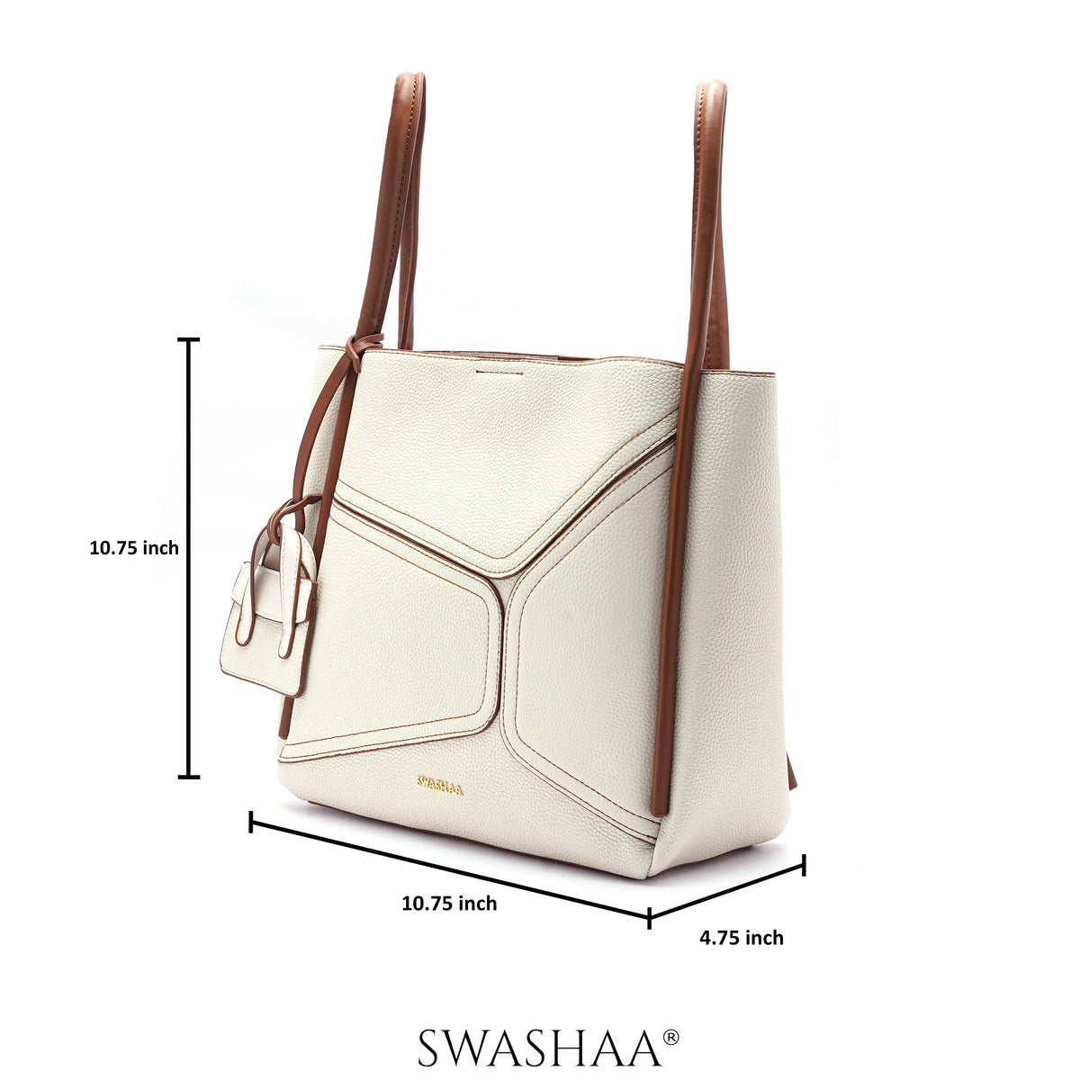 Mic Cream Leather Tote Bag - Swashaa