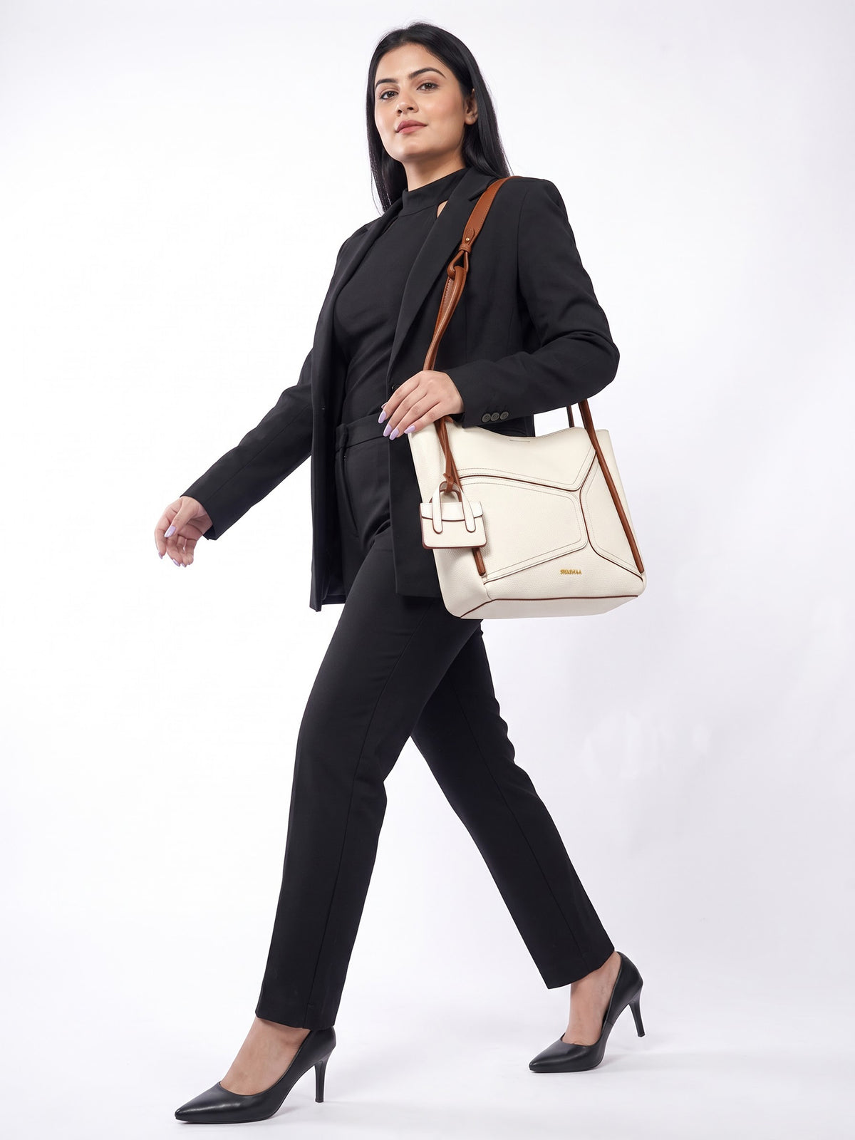 Mic Cream Leather Tote Bag