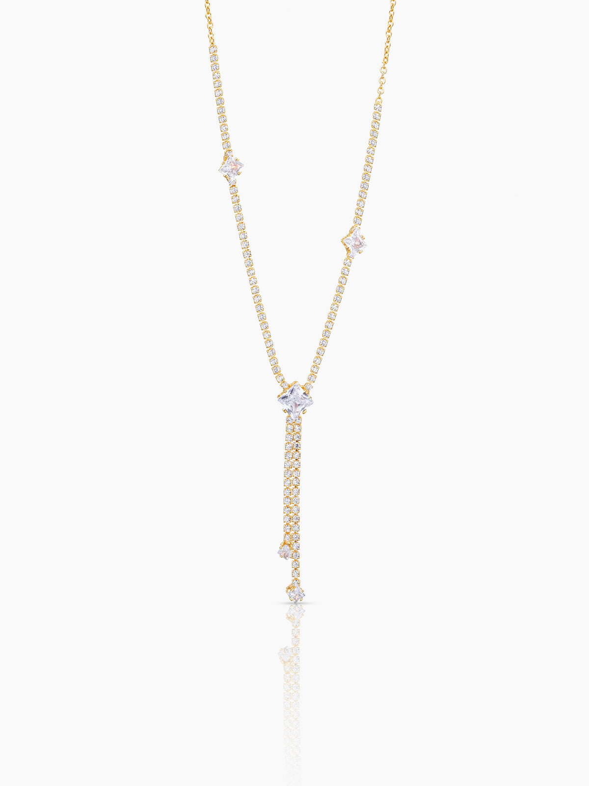 Mila Square Crystal Drop Y-shaped 18K Gold Plated Chain Pendant Necklace