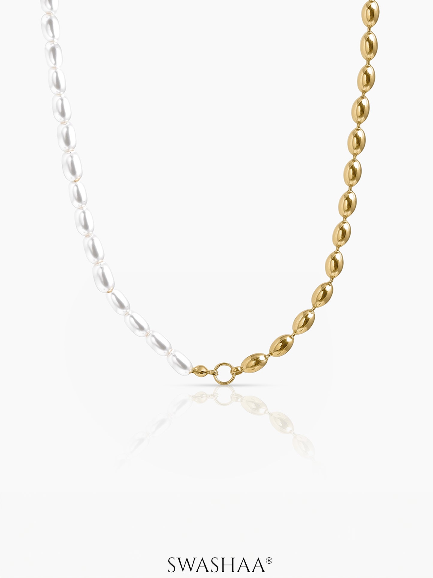 Milena White Pearl 18K Gold Plated Beaded Women's Chain Necklace