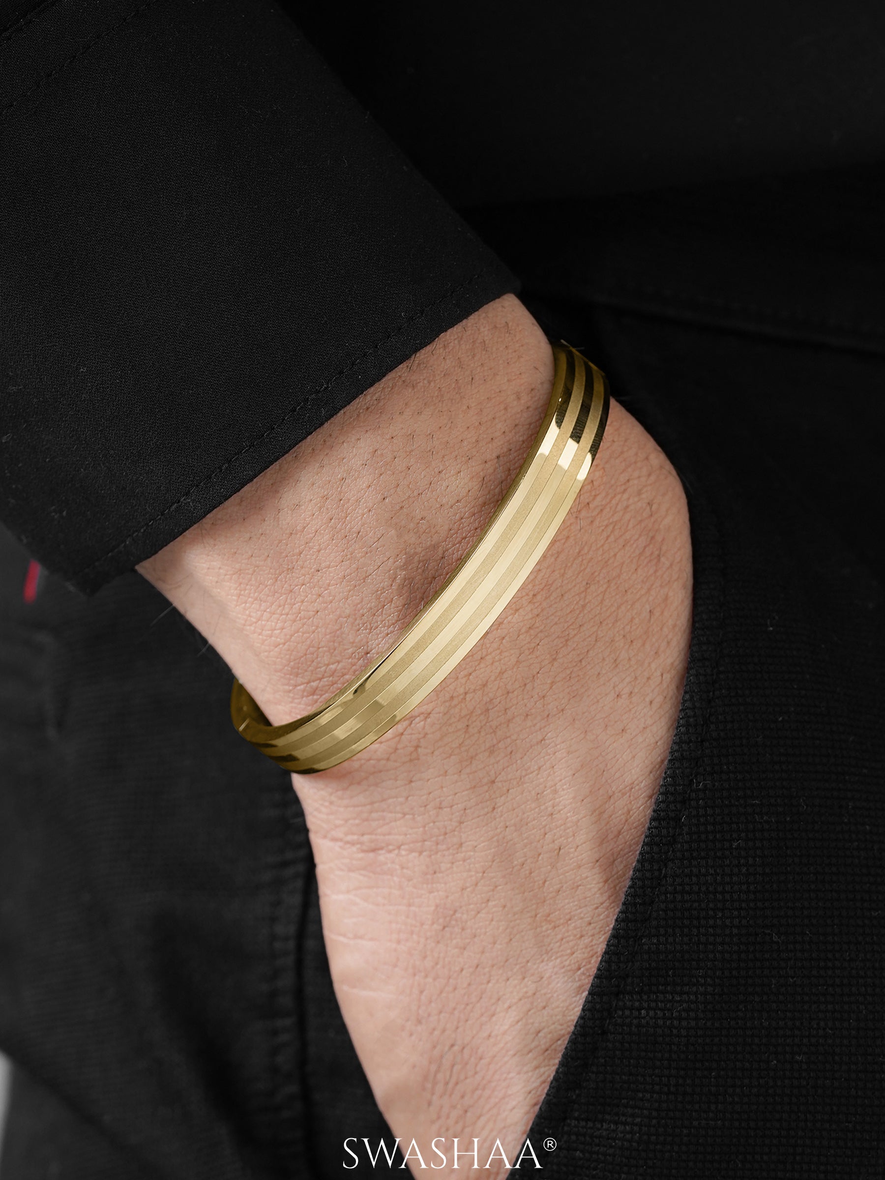 Milo Dual Strip 18K Gold Plated Men's Kada