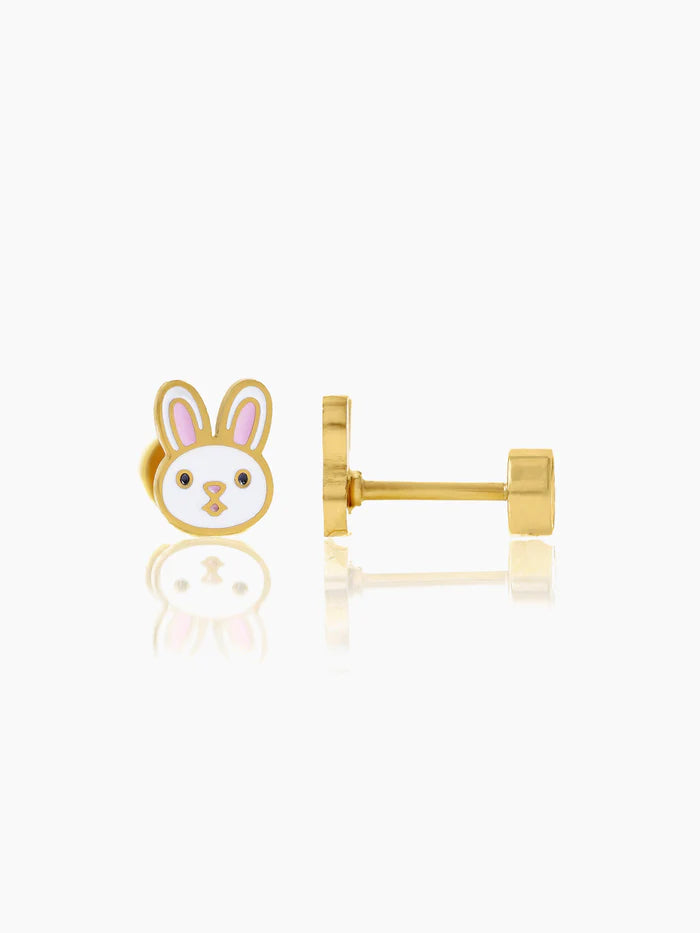 Mini Rabbit Face Charm 18K Gold Plated Kid's Stud Earrings