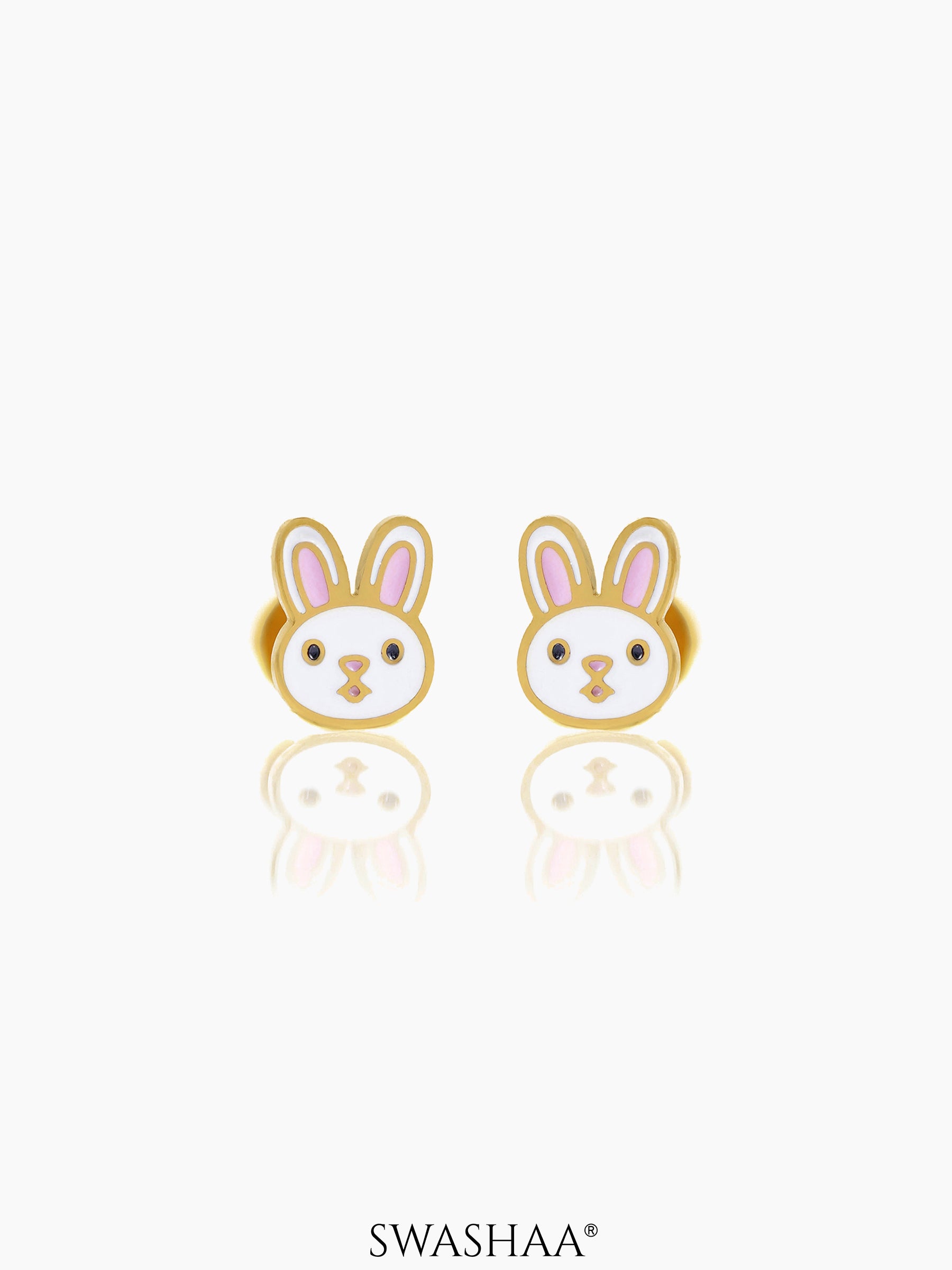 Mini Rabbit Face Charm 18K Gold Plated Kid's Stud Earrings