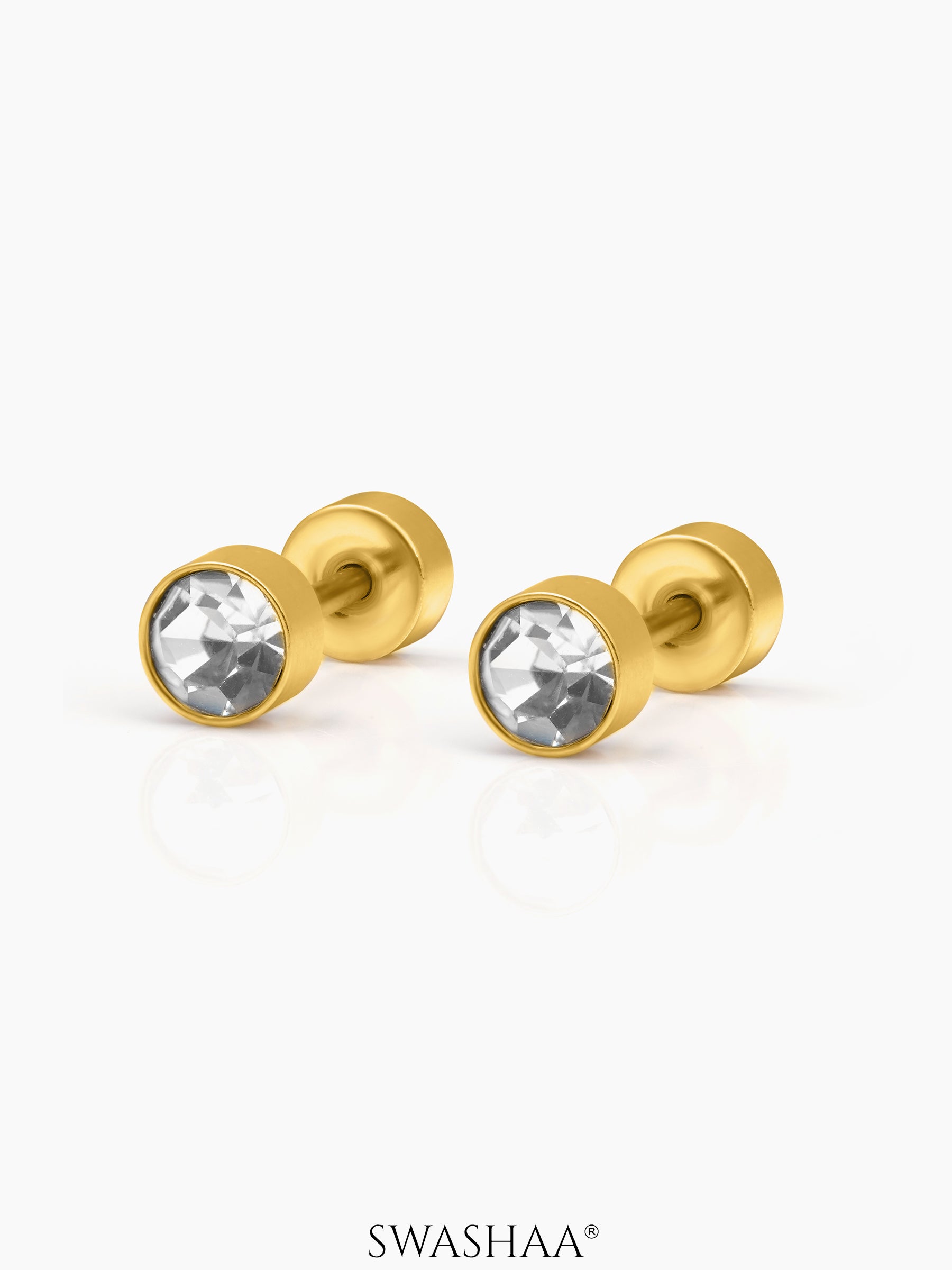 Mini Solitaire 4MM 18K Gold Plated Kid's Stud Earrings