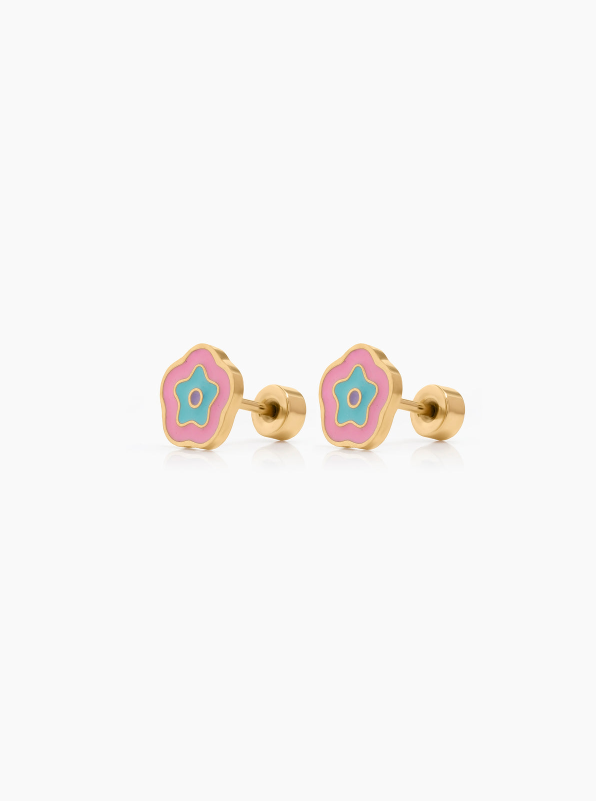 Minnie Pink & Blue Bloom 18K Gold Plated Kid's Stud Earrings