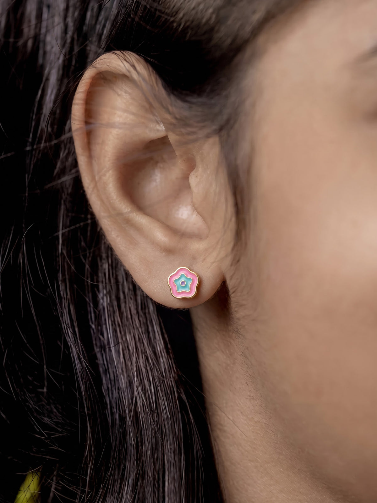 Minnie Pink & Blue Bloom 18K Gold Plated Kid's Stud Earrings
