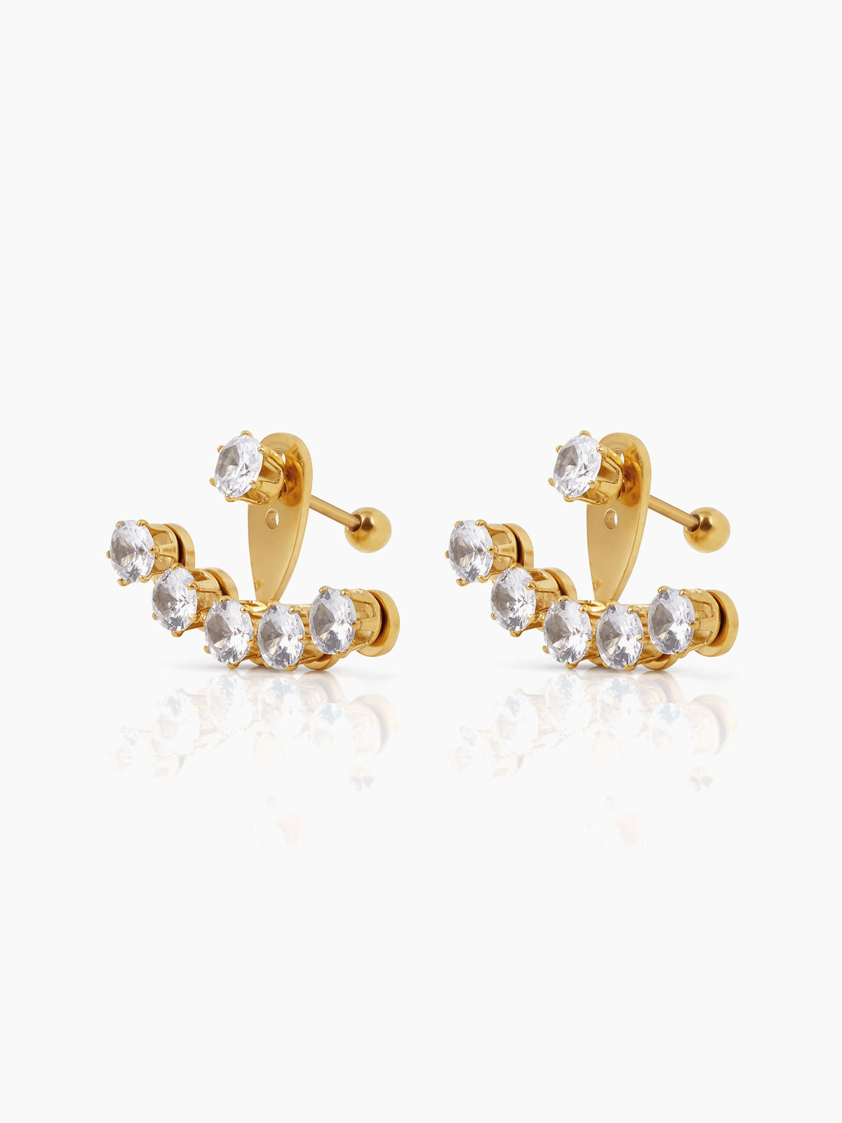 Minsk Round Cut Cubic Zirconia Row 18K Gold Plated Earrings