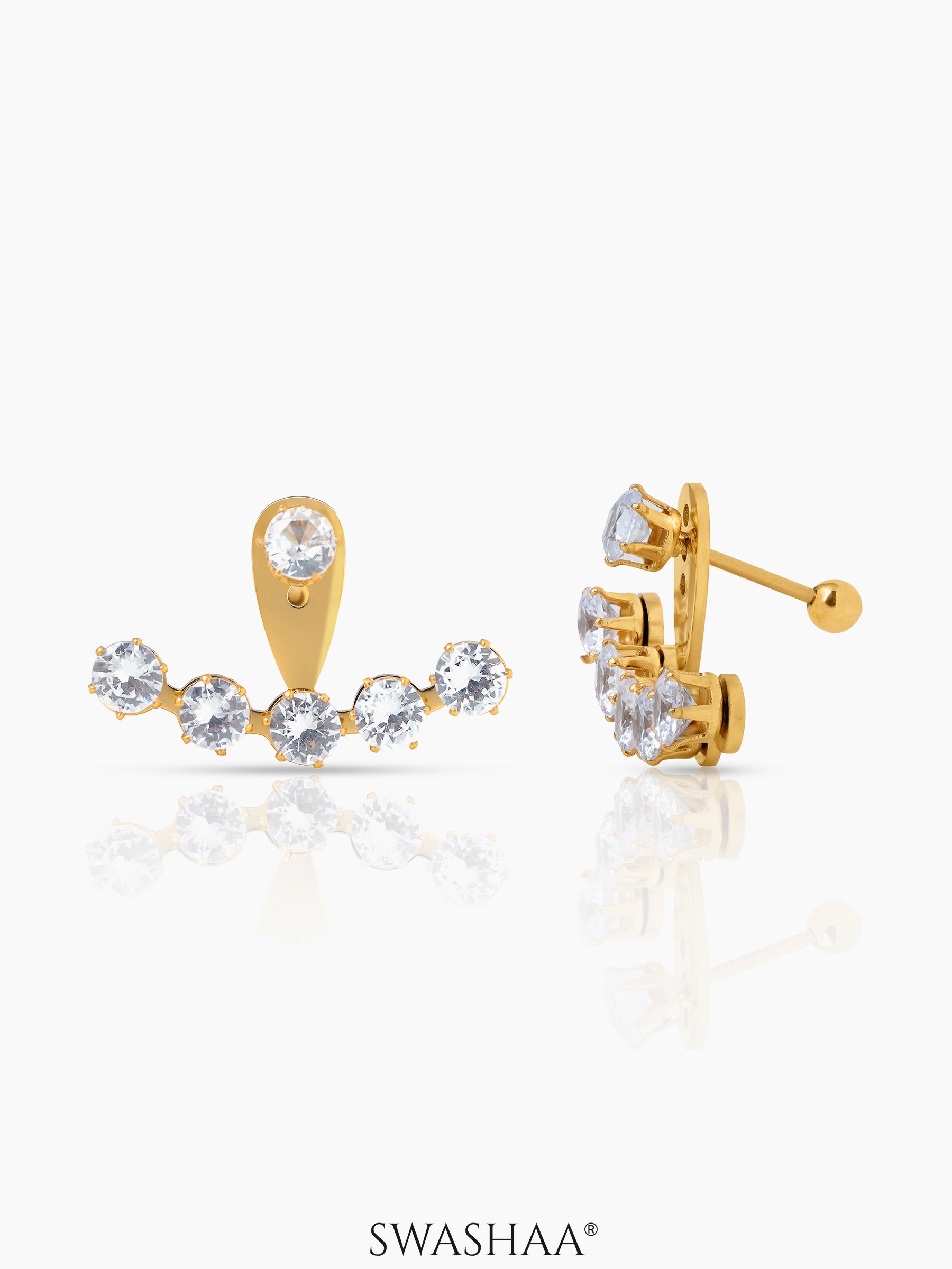 Minsk Round Cut Cubic Zirconia Row 18K Gold Plated Earrings