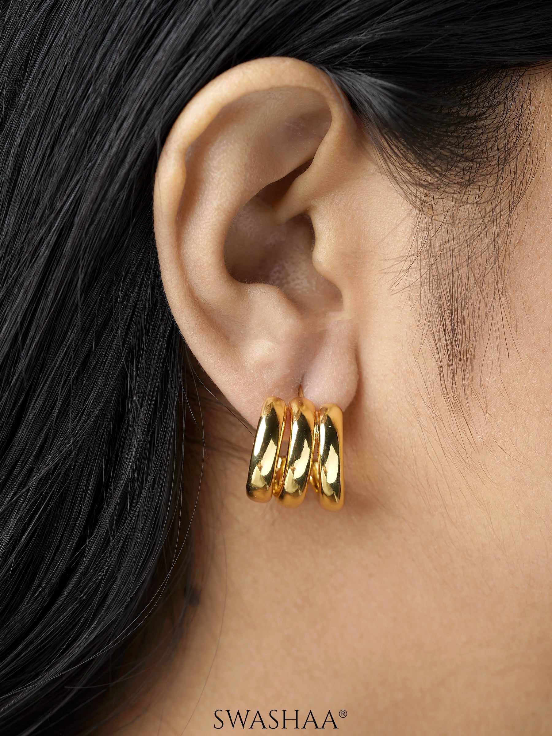 Mirabella Triple Layered 18K Gold Plated Hoop Earrings