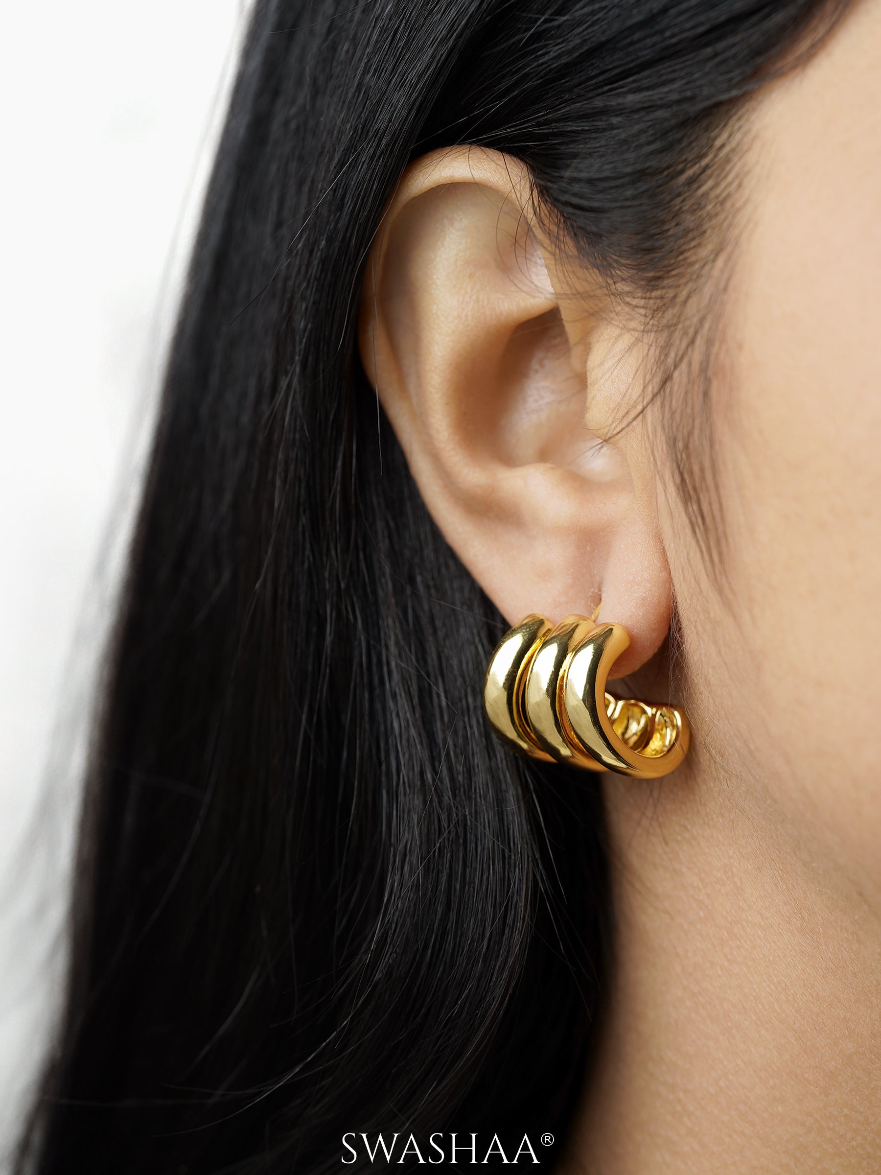 Mirabella Triple Layered 18K Gold Plated Hoop Earrings