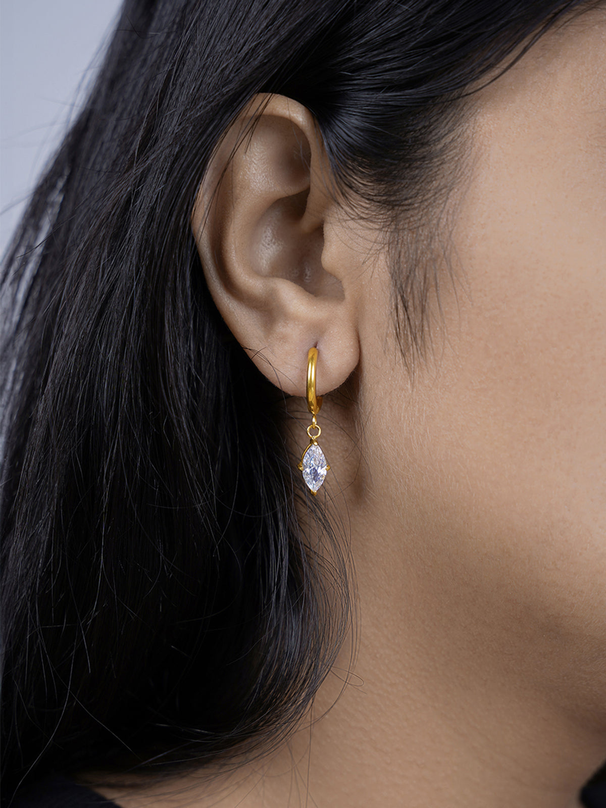 Mirabelle Marquise Cut Charm Solitaire 18K Gold Plated Hoop Earrings