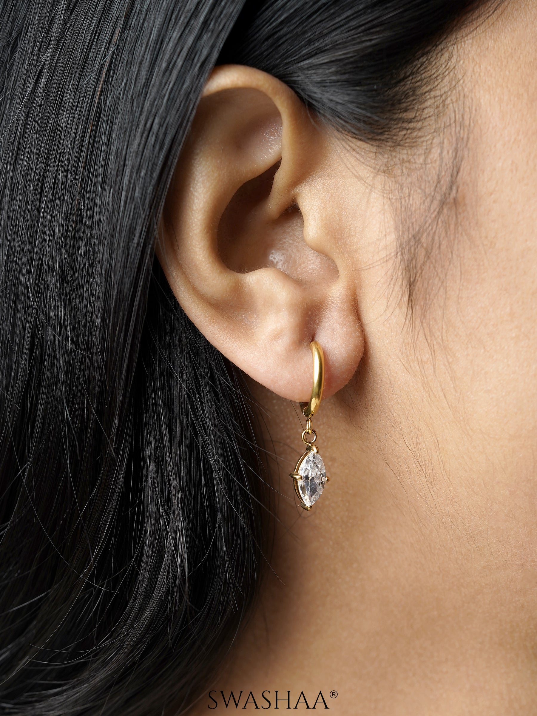 Mirabelle Marquise Cut Charm Solitaire 18K Gold Plated Hoop Earrings