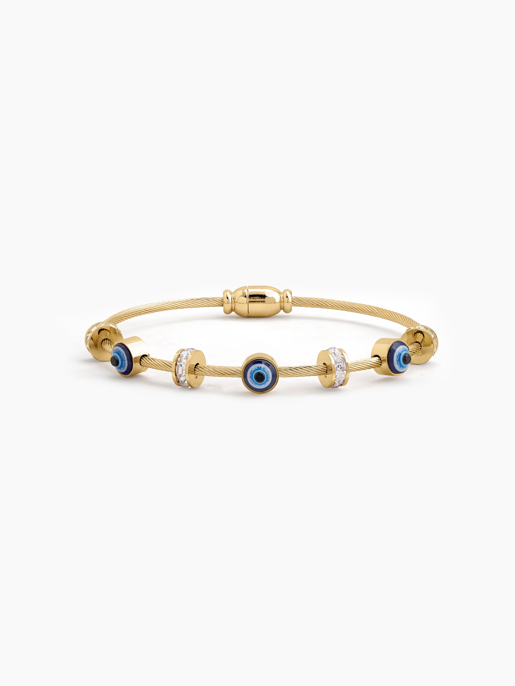 Mireka Evil Eye Diamond Charms 18K Gold Plated Women's Solid Bracelet