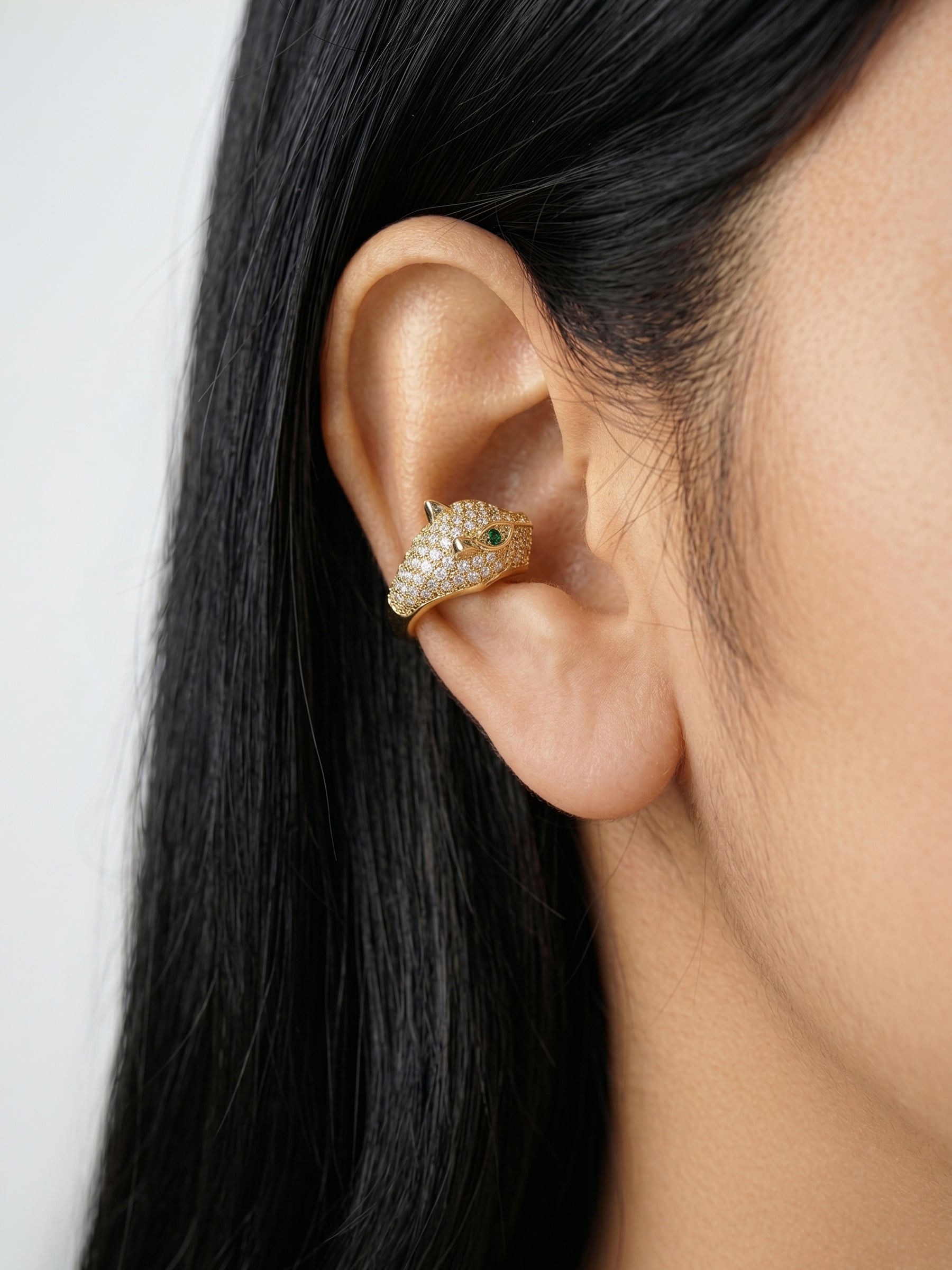 Mireth Panther Diamond Studded 18K Gold Plated Women's Ear Cuffs