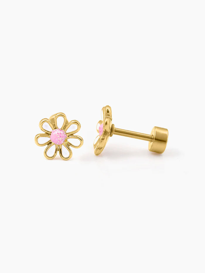 Miss White Flower Charm 18K Gold Plated Kid's Stud Earrings