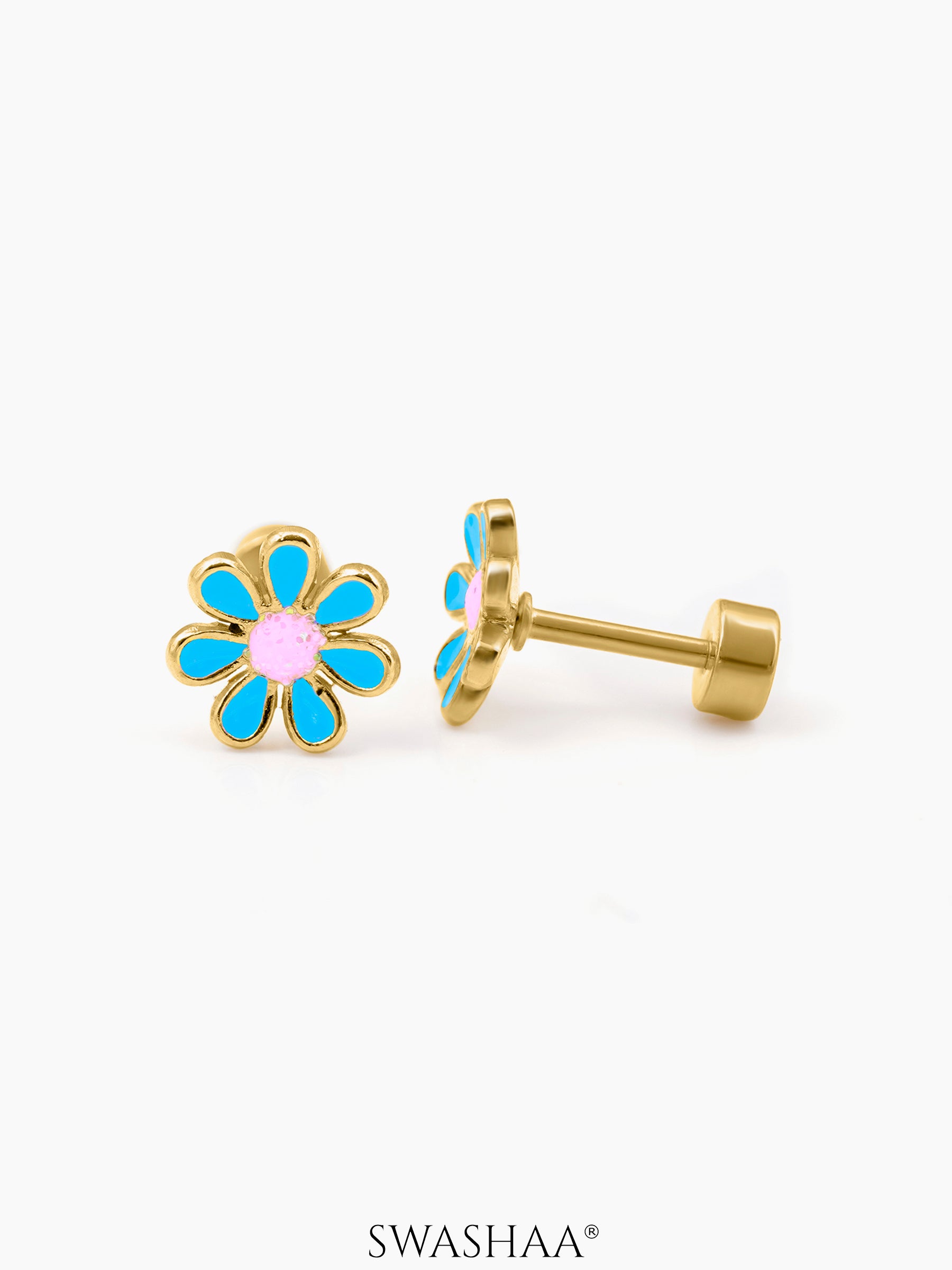 Miss Flower Charm 18K Gold Plated Kid's Stud Earrings
