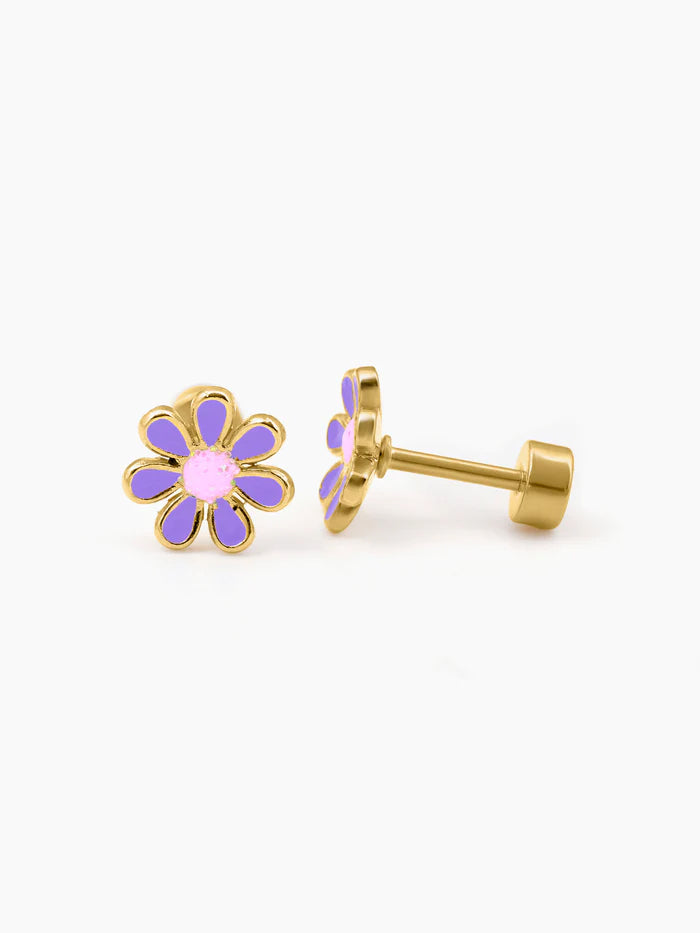 Miss Purple Flower Charm 18K Gold Plated Kid's Stud Earrings