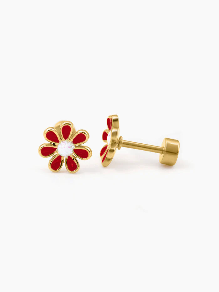 Miss Red Flower Charm 18K Gold Plated Kid's Stud Earrings