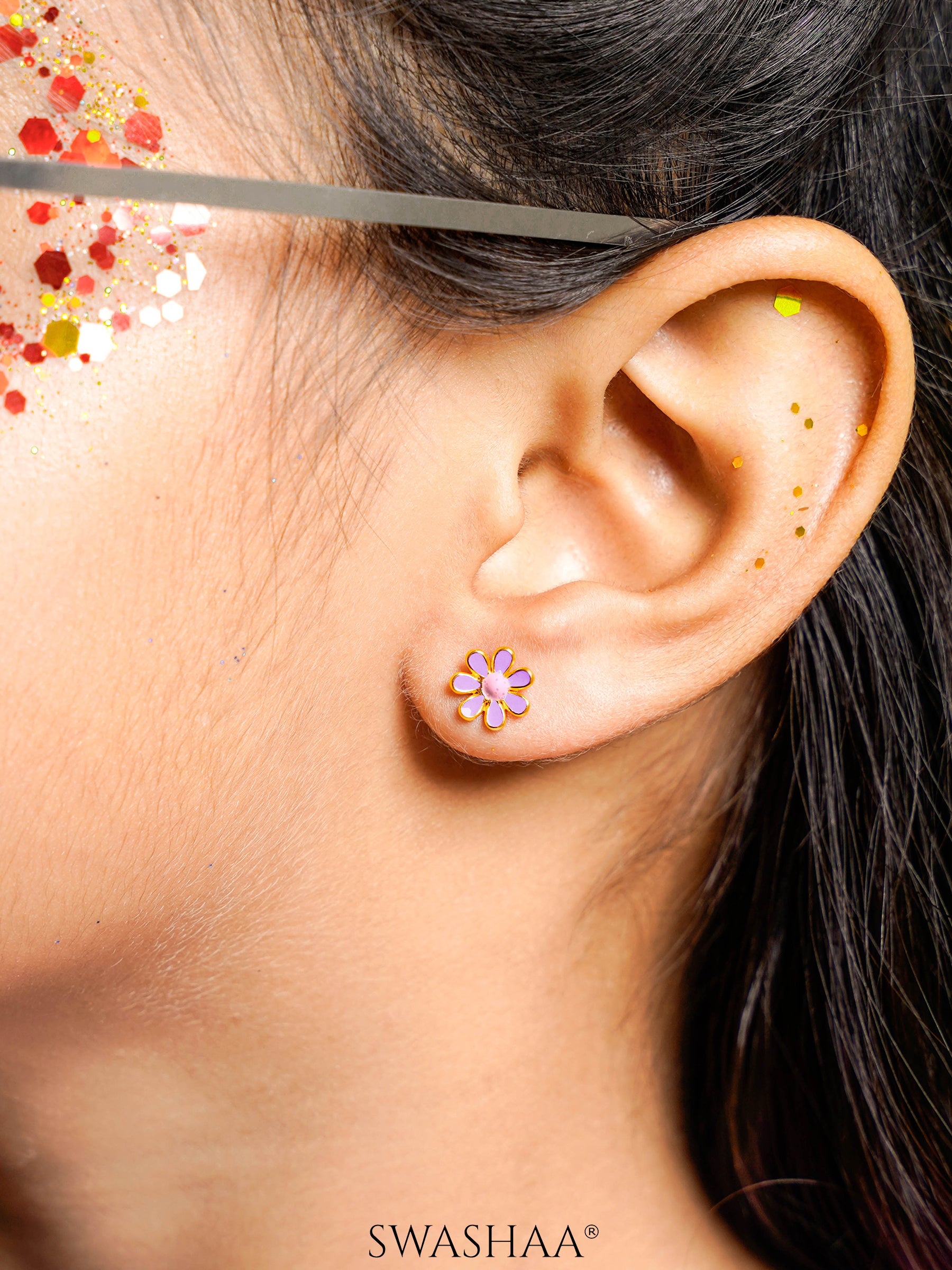 Miss Flower Charm 18K Gold Plated Kid's Stud Earrings