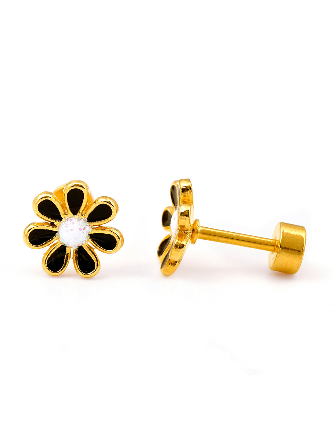 Miss Black Flower 18K Gold Plated Kid's Earrings