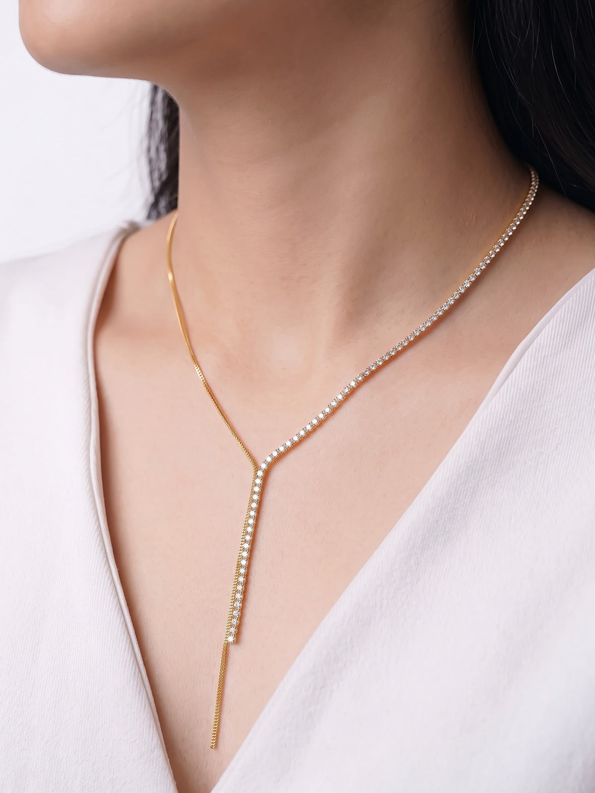 Mivya Diamond 18K Gold Plated Y - Shaped Women's Chain Pendant Necklace