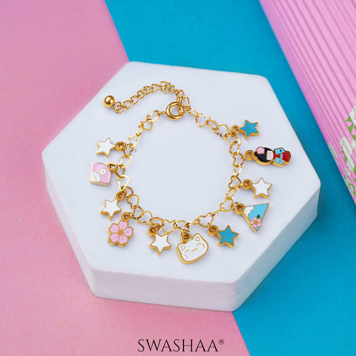 Monday Blues Charms 18K Gold Plated Kid's Bracelet