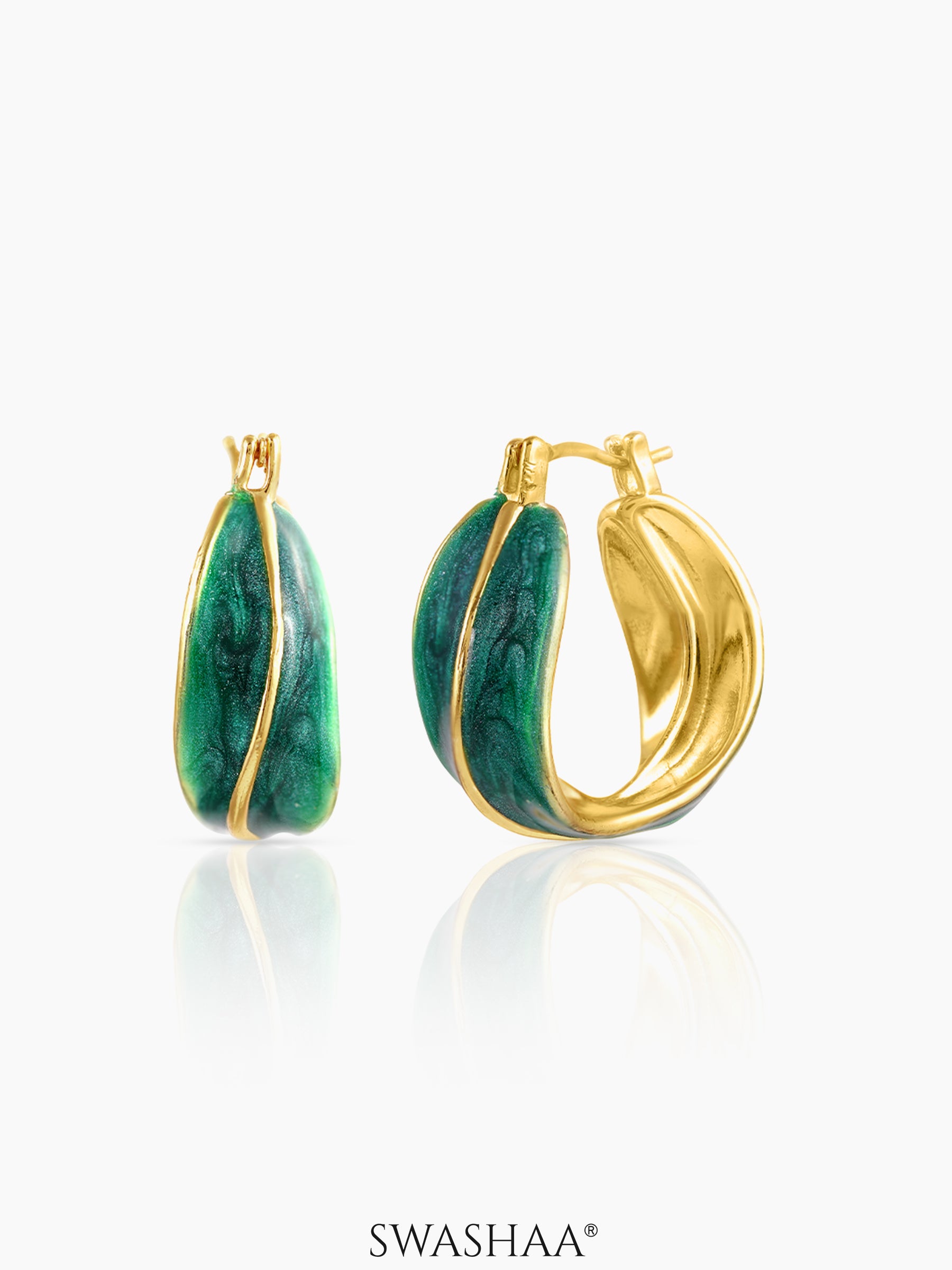 Moringa Green Stone 18K Gold Plated Hoop Earrings