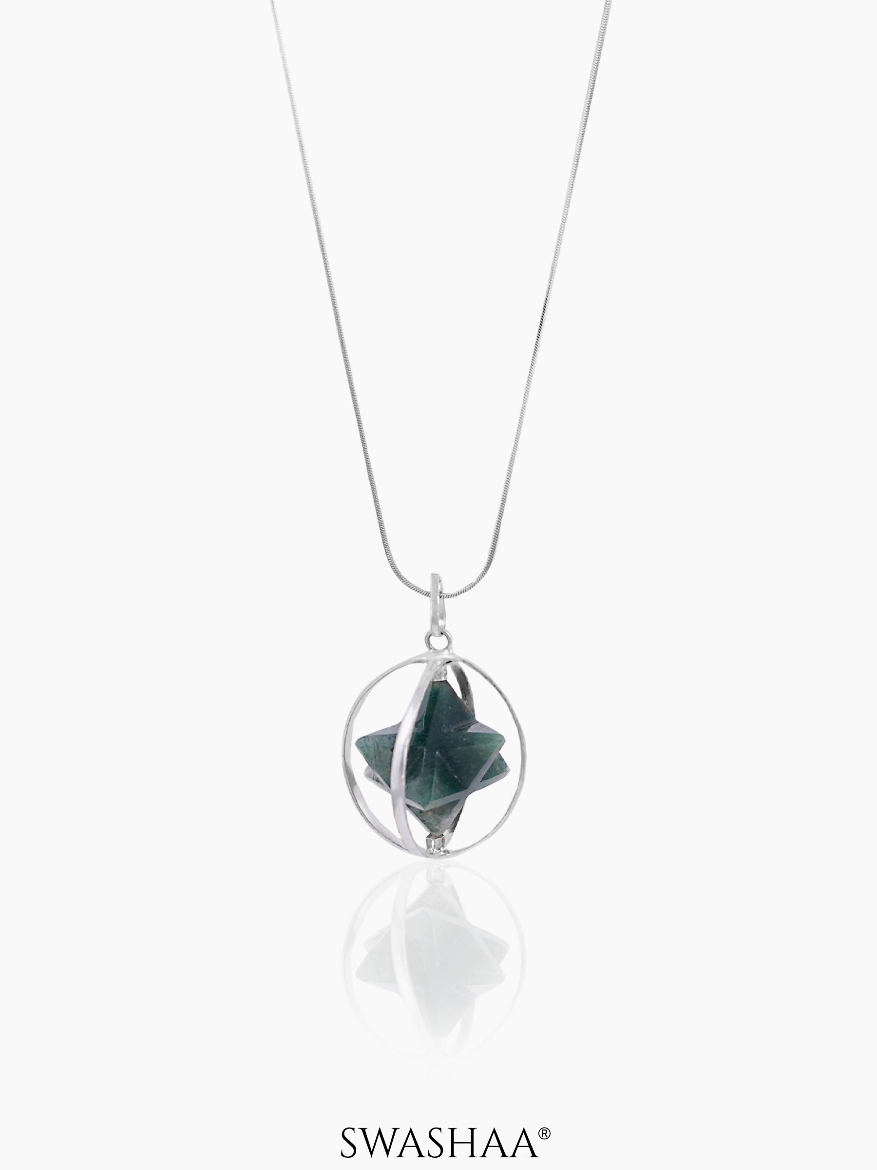 Moss Agate Star Silver Men's Chain Pendant | Natural Stone