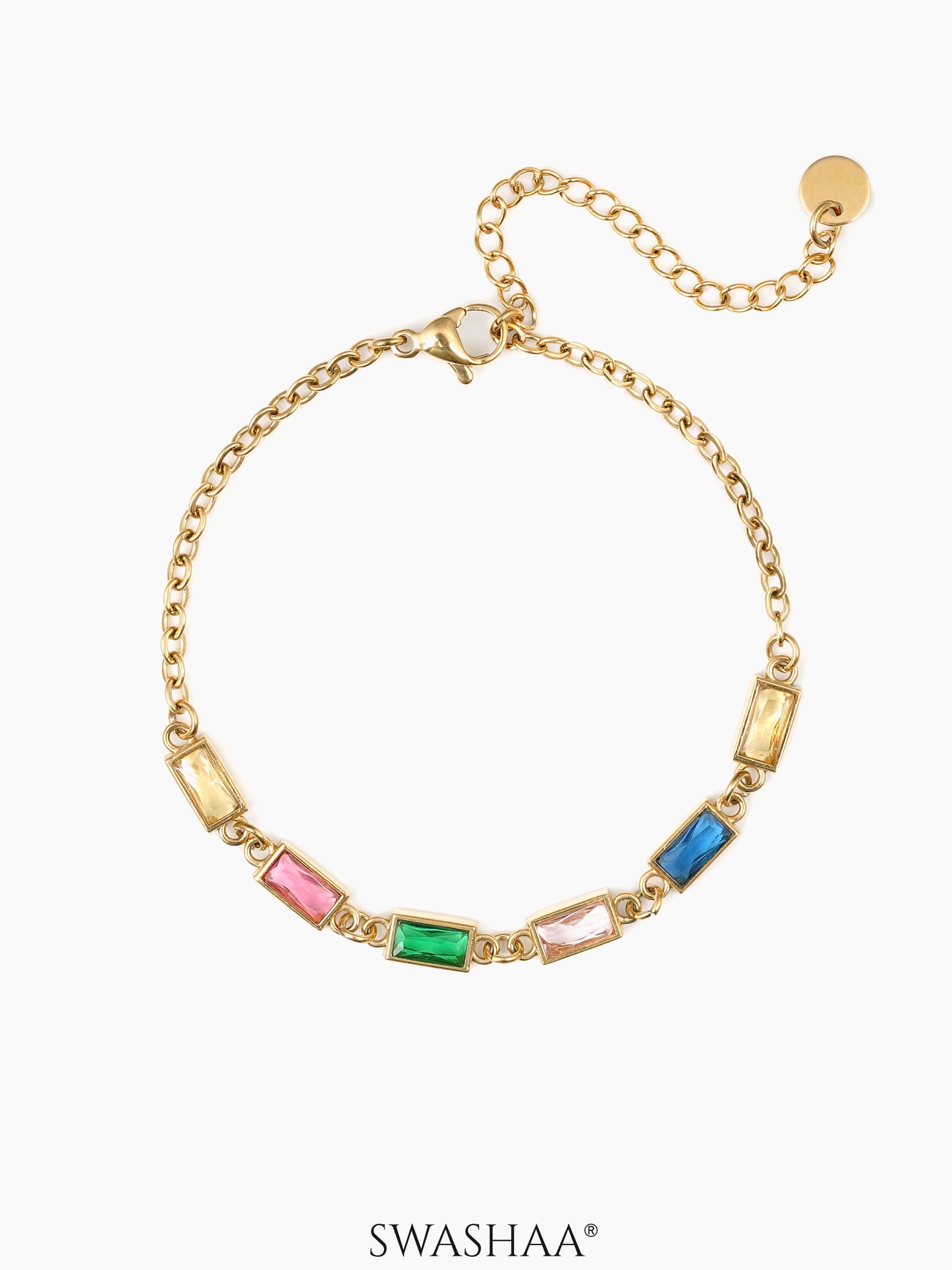 Multi Stone 18K Gold Plated Men's Chain Bracelet