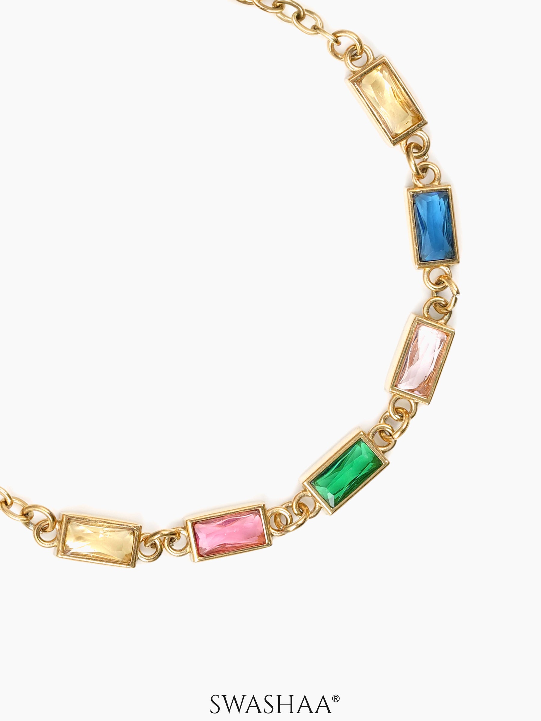 Multi Stone 18K Gold Plated Men's Chain Bracelet