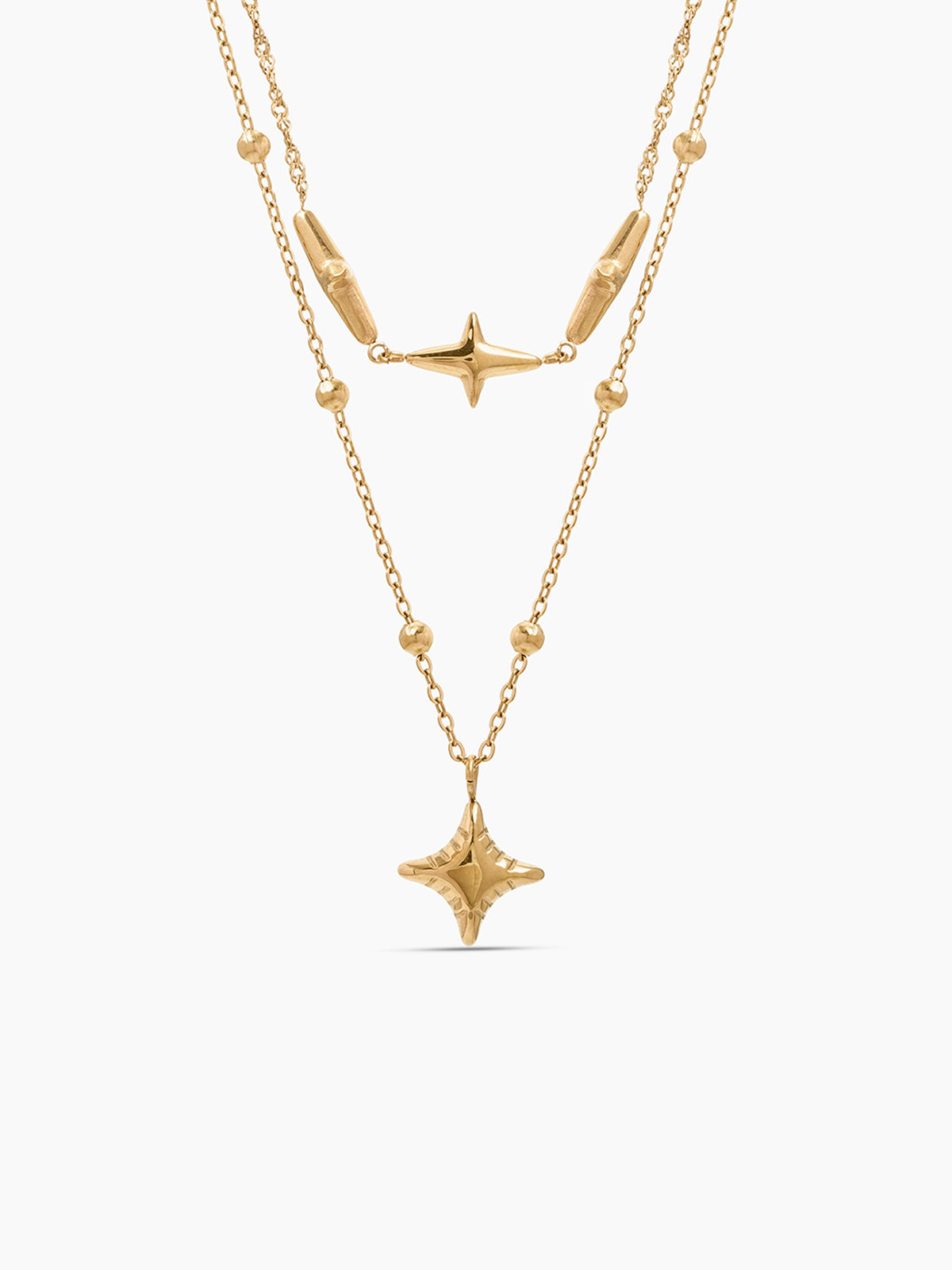 Murfie Star Solitaire Diamond Charms 18K Gold Plated Women's Layered Necklace