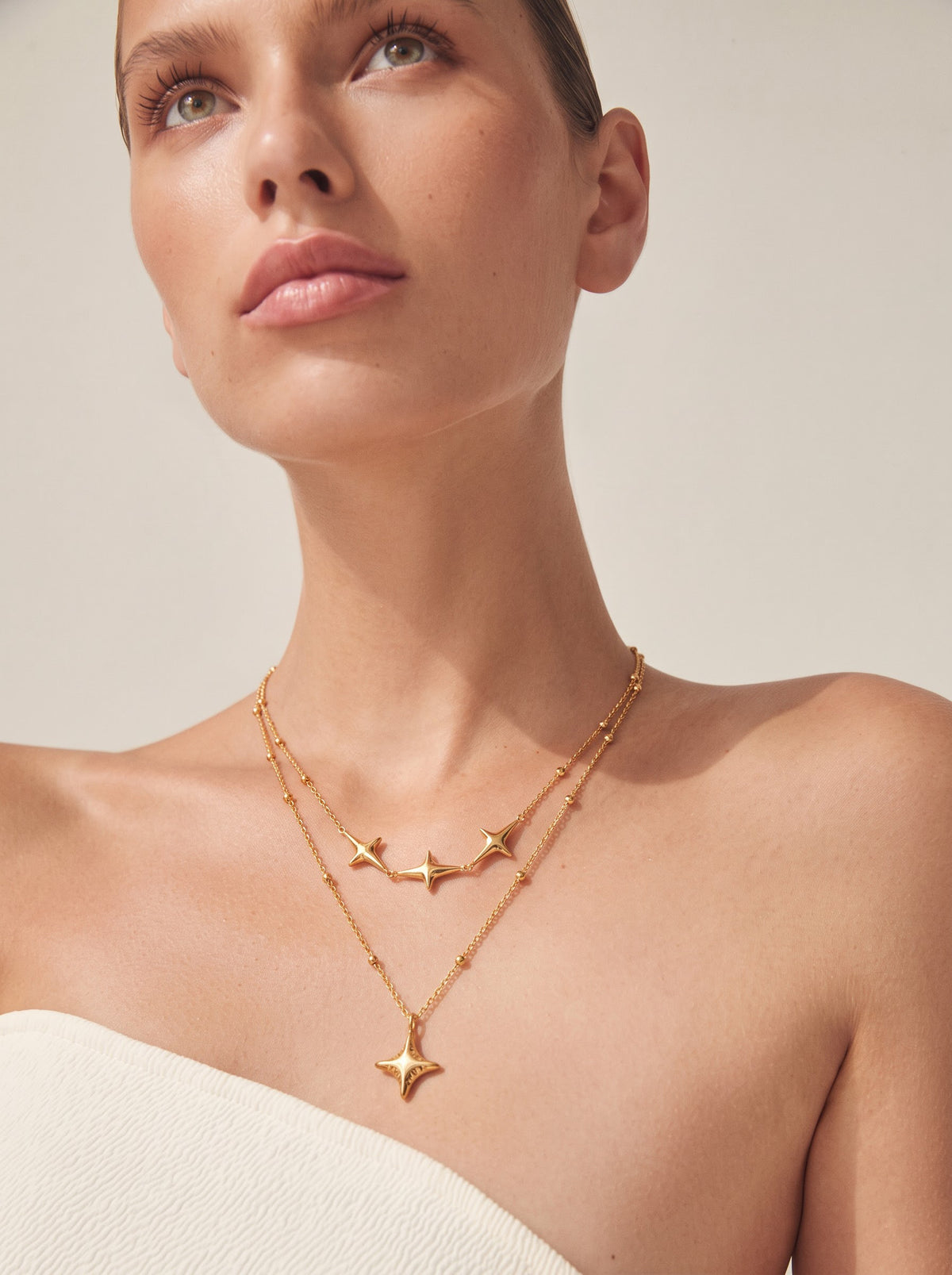 Murfie Star Solitaire Diamond Charms 18K Gold Plated Women's Layered Necklace