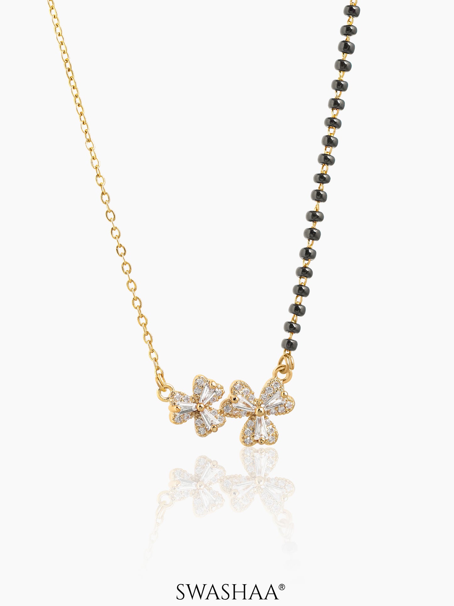 Myra Heart Flower Diamond Motifs 18K Gold Plated Mangalsutra