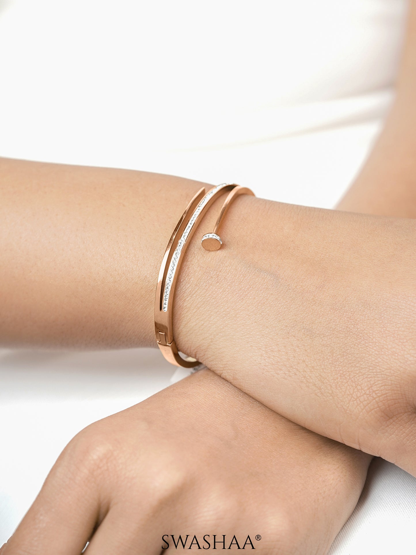 Nail Diamond CZ Rosegold Plated Studded Bracelet