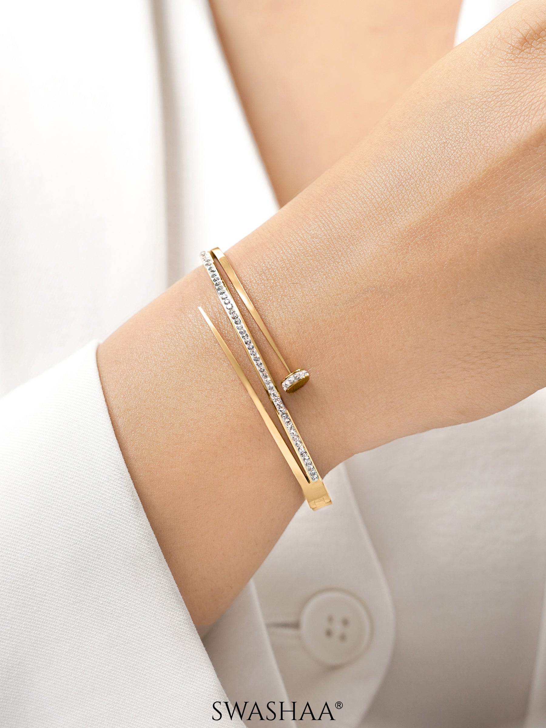 Nail Diamond CZ 18K Gold Plated Studded Bracelet