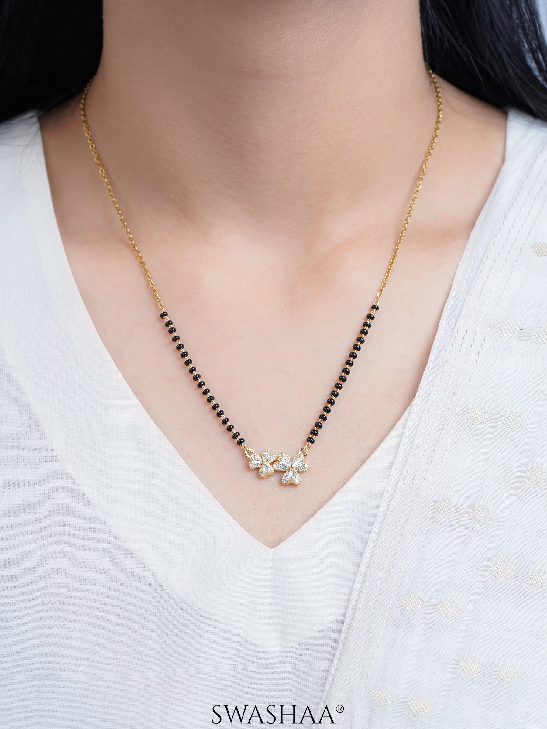 Naisha Diamond Heart Flower Clover 18K Gold Plated Mangalsutra