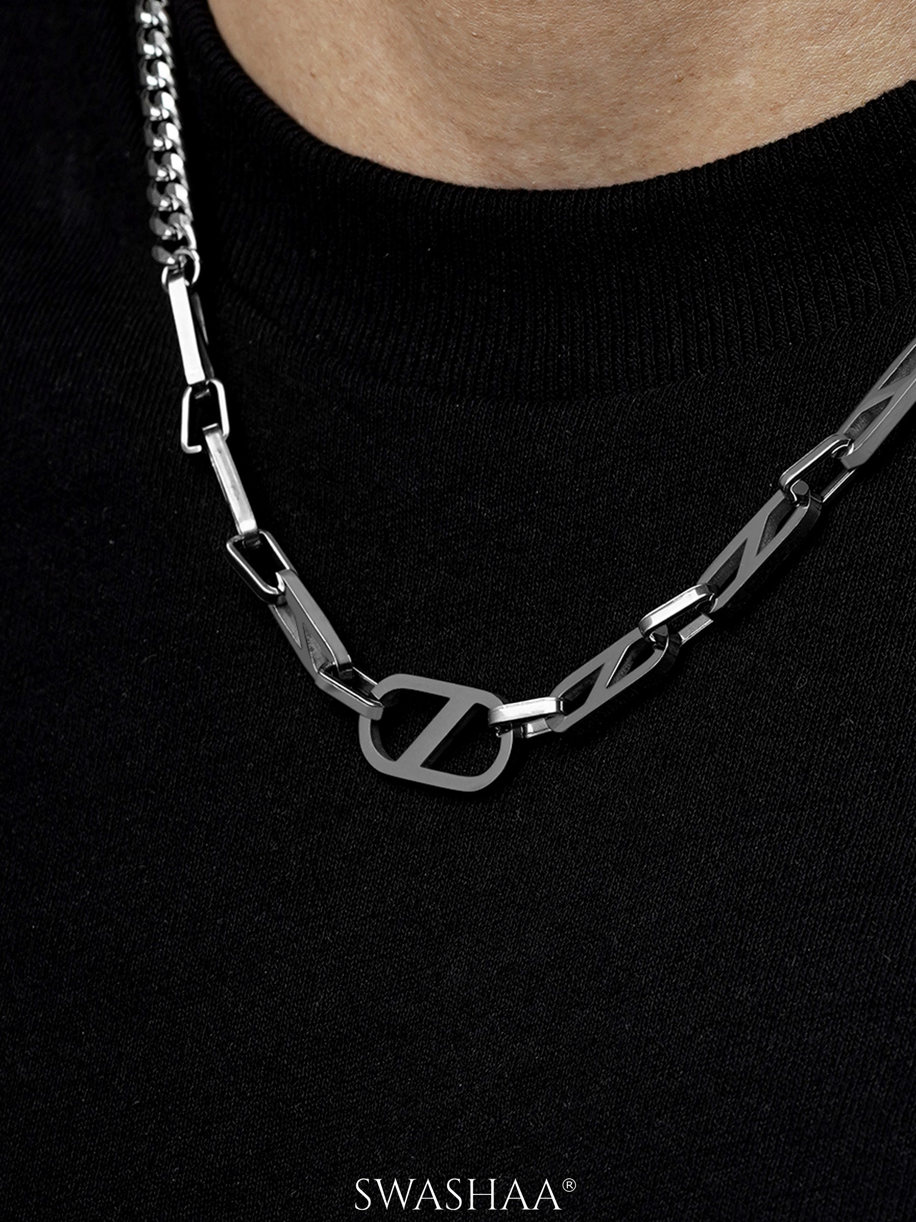 Namen Angular Hollow Links Silver Men's Chain